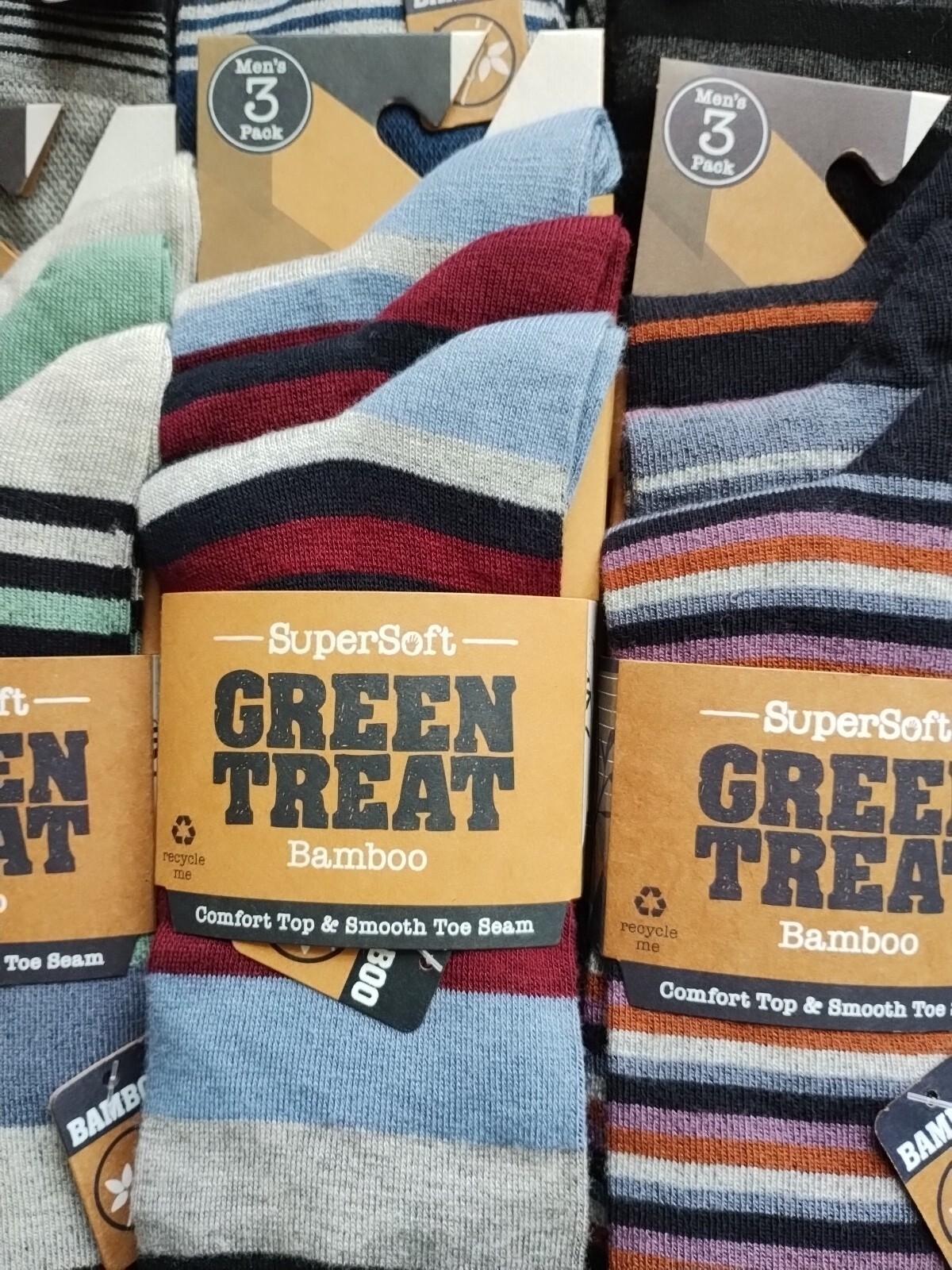 Green Treat Supersoft Bamboo Men’s Socks 3 Pairs UK 7-11