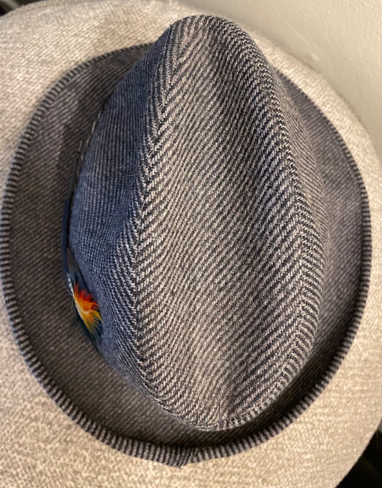 Vintage Robert Royal All Wool Fedora Hat Small Gray with Feather & Braided Band