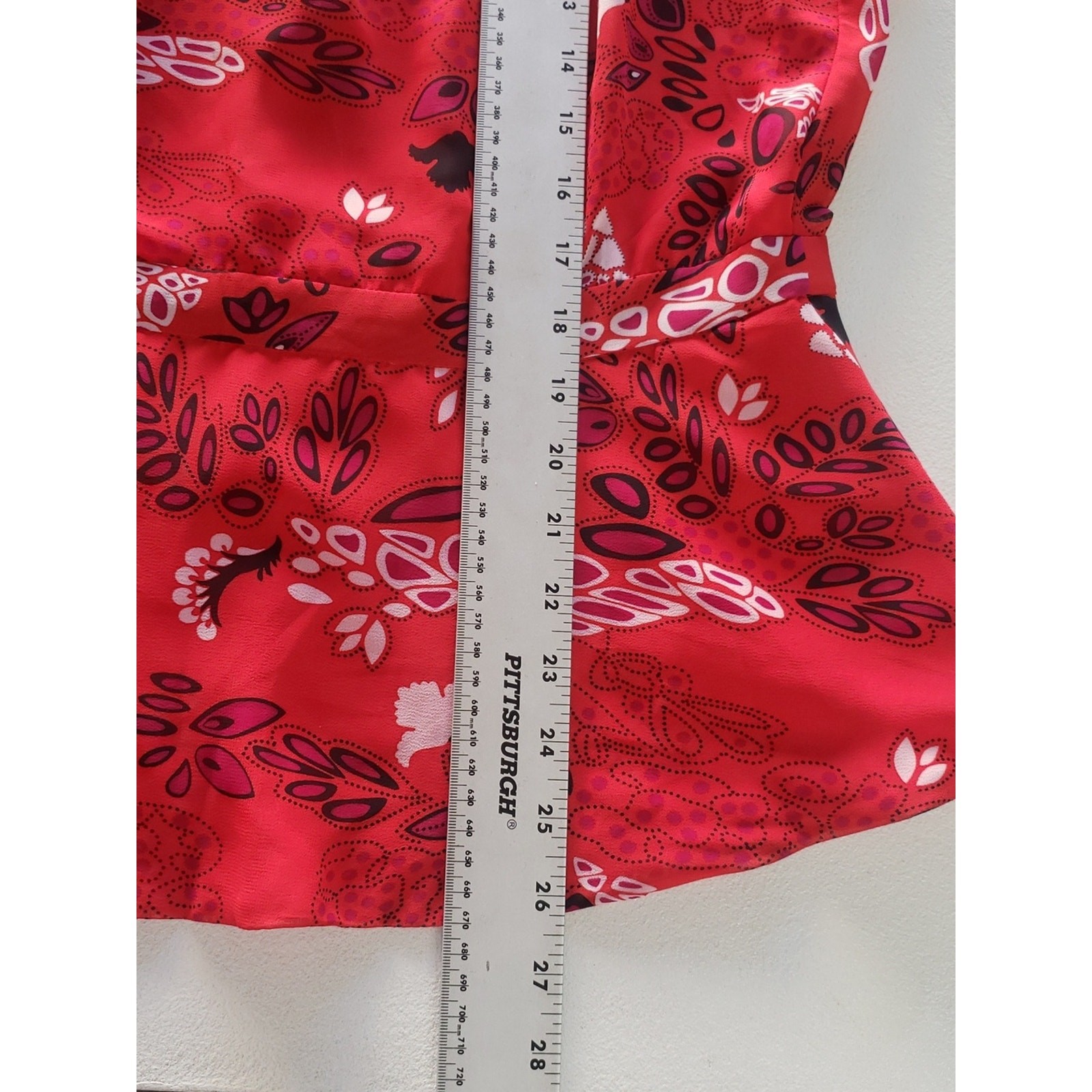 Eva Mendes Isabella Handkerchief Sheer Bow Top Women’s Large Red Peplum Summer