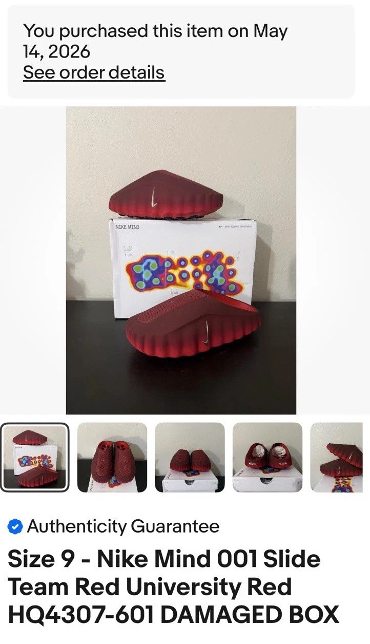 Nike Mind 001 Men’s Slides Team University Red US 9 HQ4307-601 DAMAGED Box