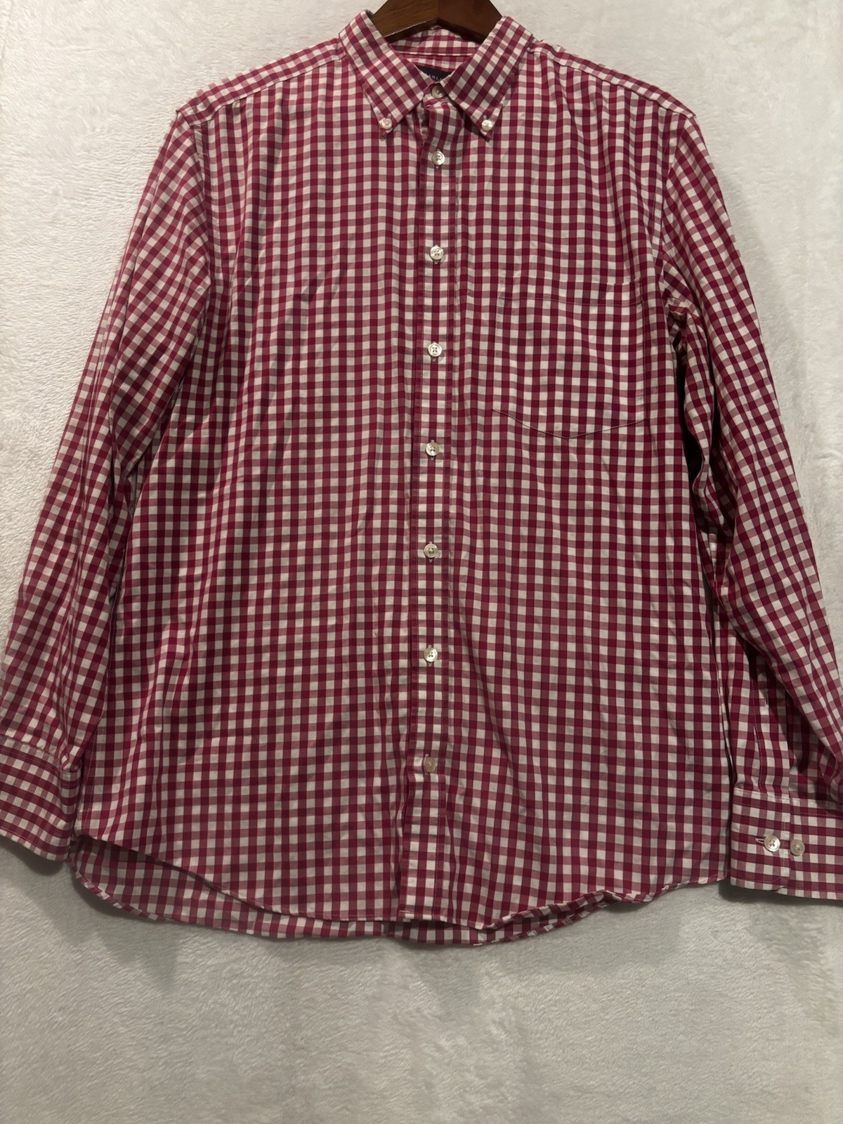 Charles Tyrwhitt Shirt Mens Large Slim Fit Non Iron Red Gingham Check Button Up