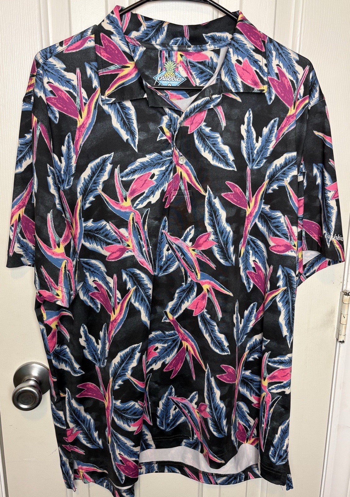 Chubbies Floral Birds Of Paradise Golf Performance Polo Shirt Lightweight Men L