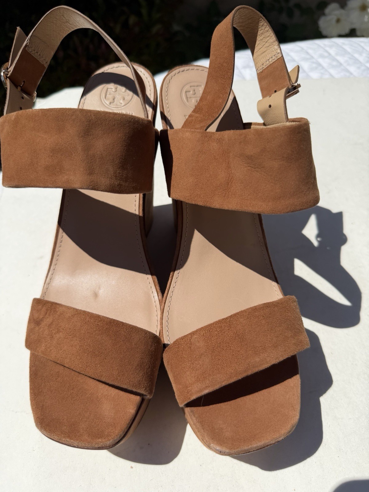 Tory Burch Loretta 120mm Lancaster Cuoio Brown Suede Platform Wedge Sandals 11 M
