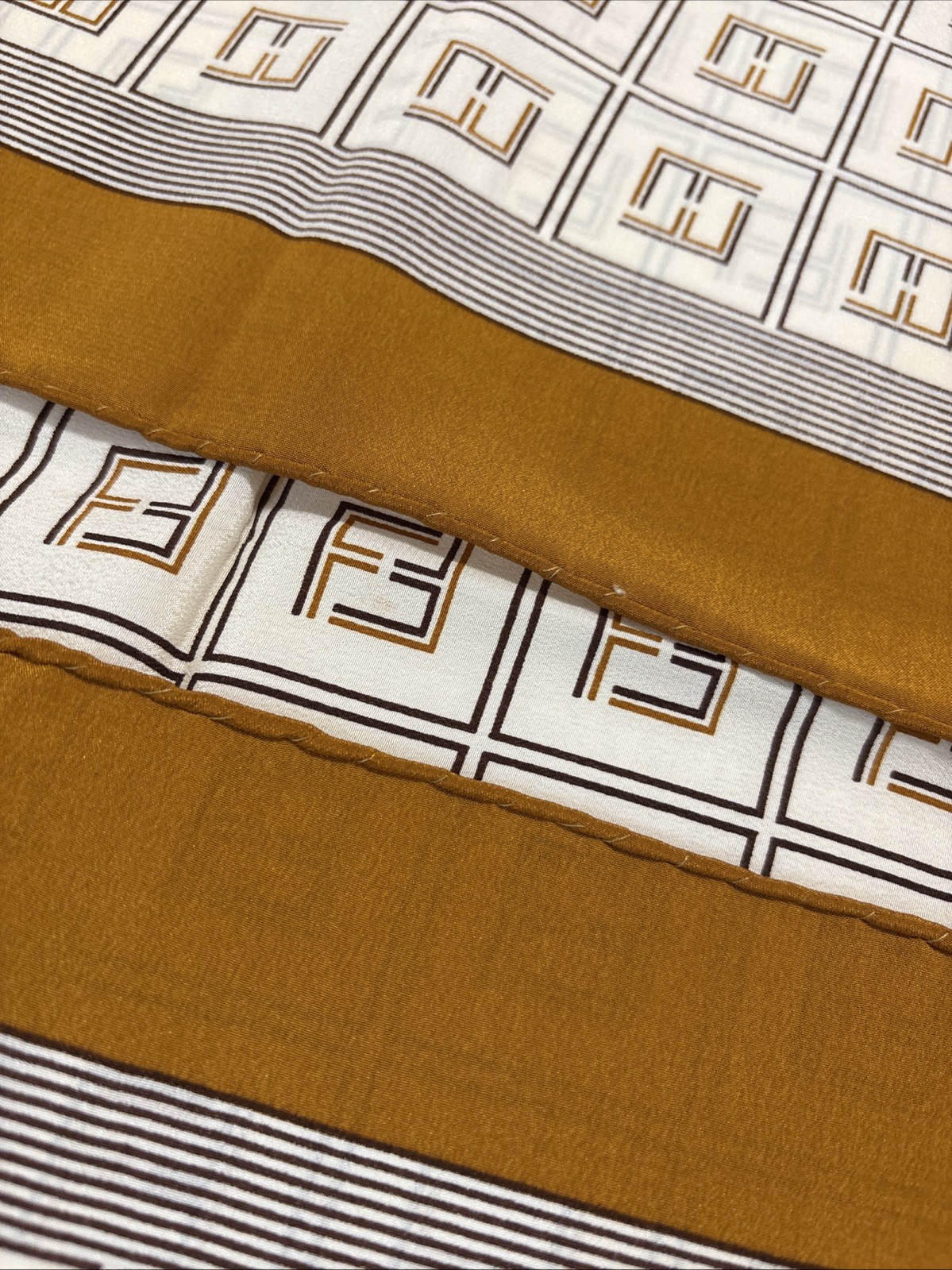 FENDI Silk Scarf 34in FF Monogram Logo Geometric Classic Elegant Italy
