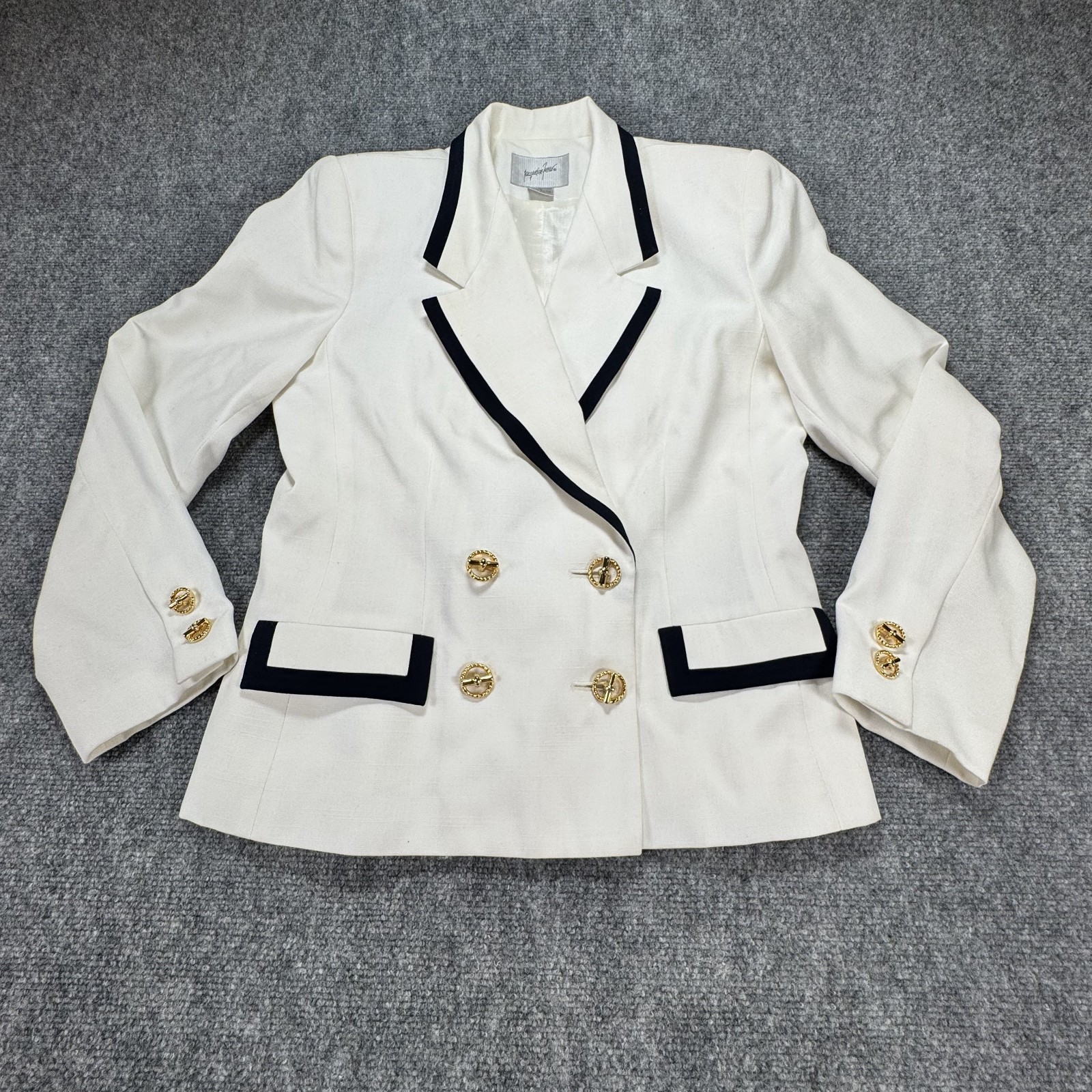 Jacqueline Ferrar Womens Suit Set Size 10 White Navy Nautical Vintage Blazer
