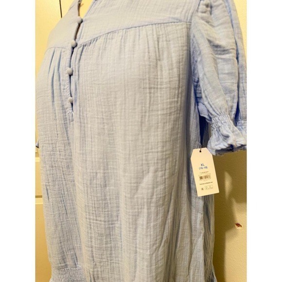 Women’s Cotton Double Cloth Mini Dress with Drop Waist, Size XL boho preppy chic