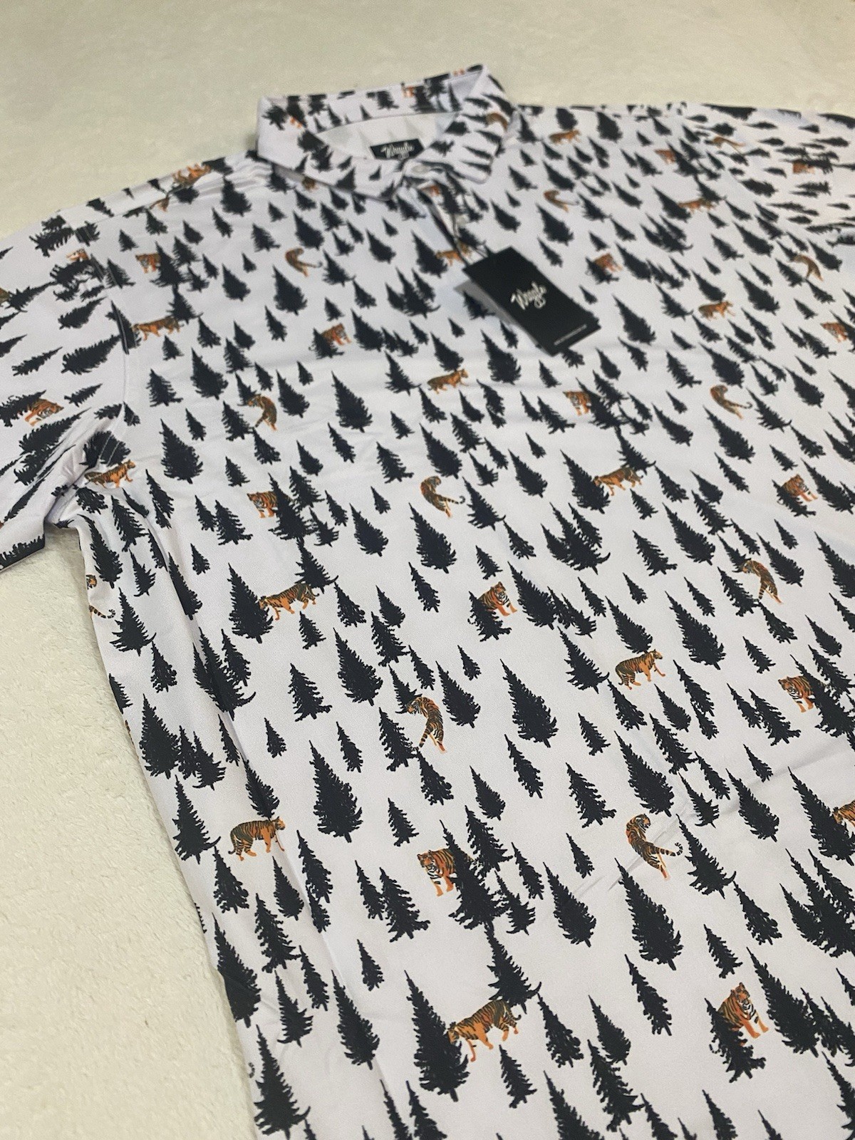 Waggle Mens Golf Performance Polo Shirt 2XL Tigers In The Woods White NWT