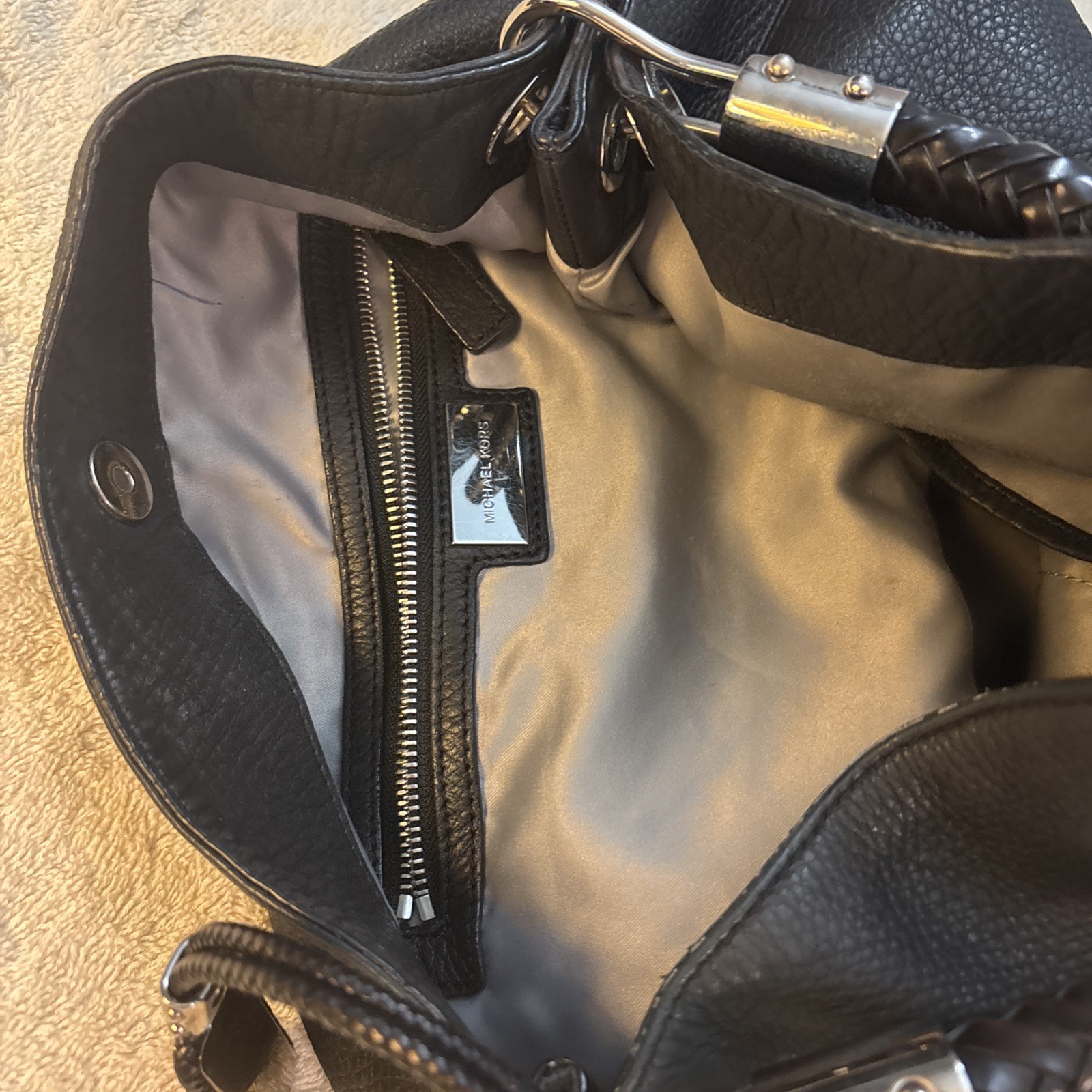 Michael Kors Raven Large Black Leather Shoulder Bag