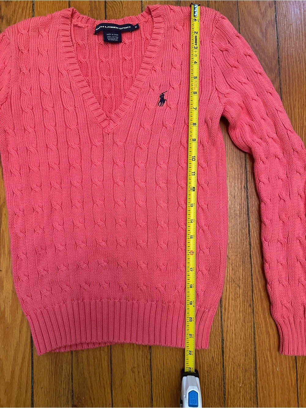 Ralph Lauren Coral Cable-Knit V-Neck Sweater Size M