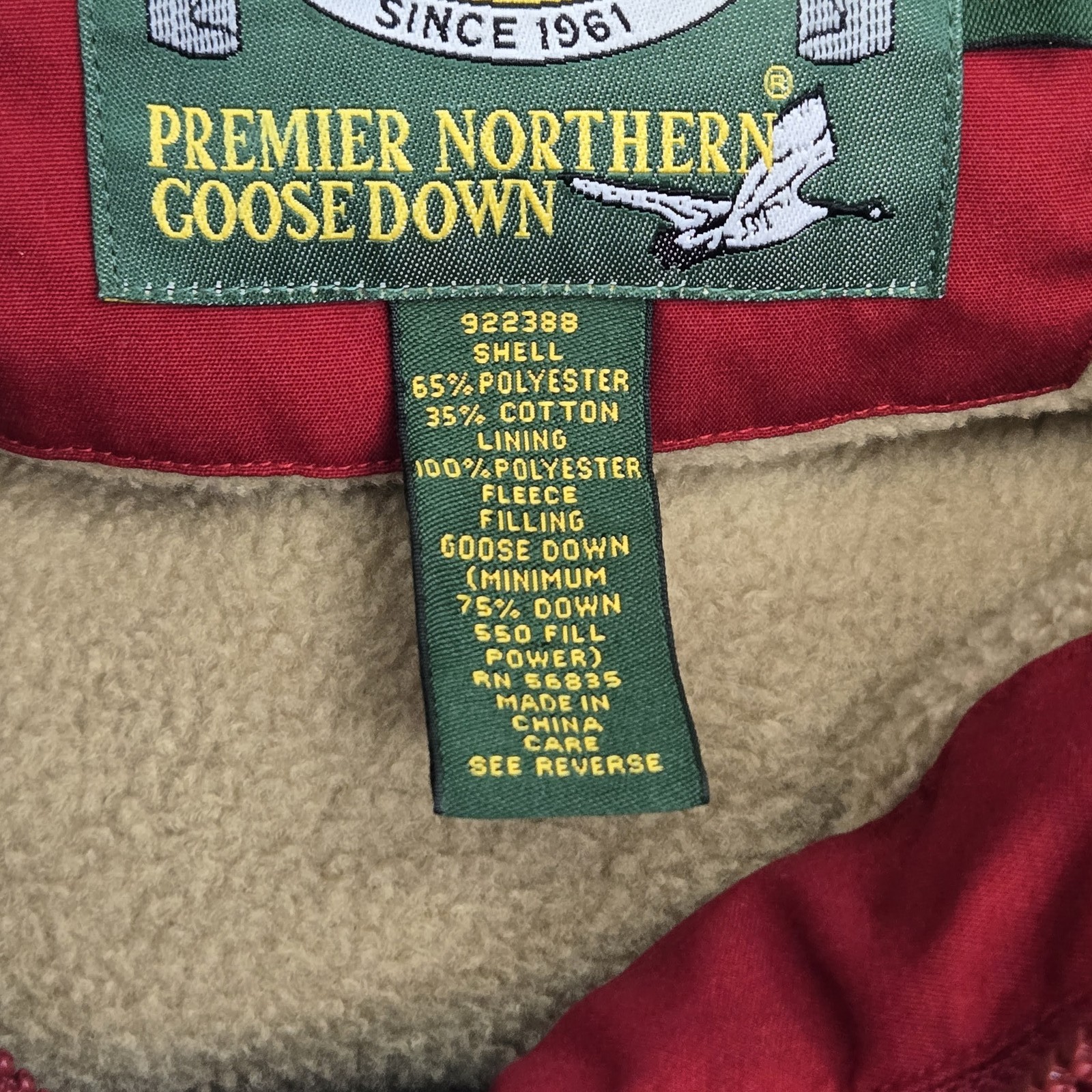 Cabela’s Men Vest XL Red Goose Down Outdoor Puffer Zipper 550 Fleece Lined
