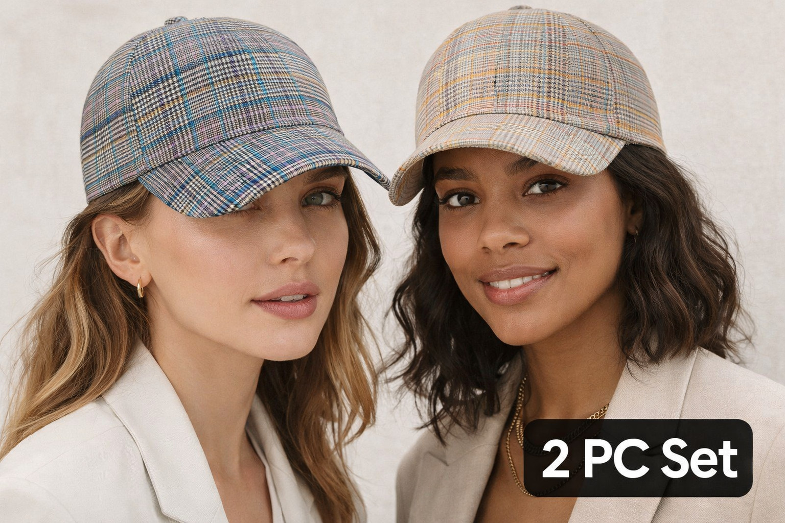 Set of 2 Checkered Plaid Baseball Cap Hat Unisex NWT