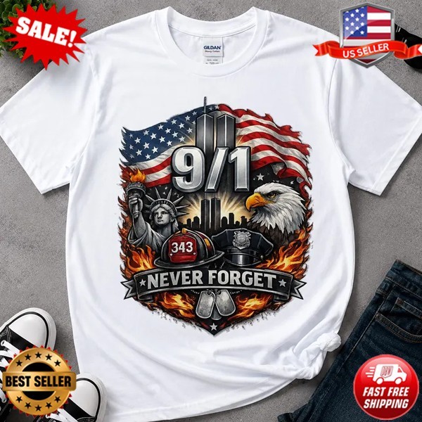 9/11 Never Forget Memorial T-Shirt, Patriotic American Tribute T-Shirt | S-3XL