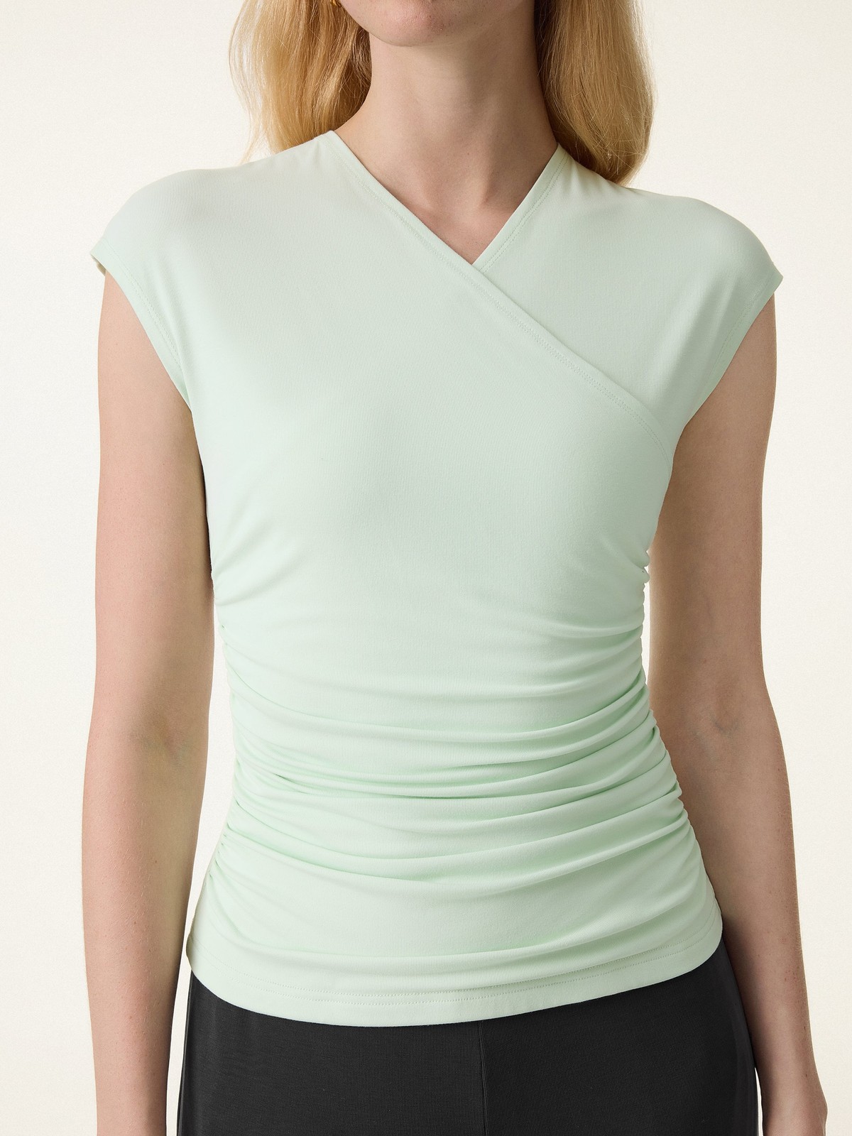 OGL SkinKiss Cooling Surplice Ruched Cap Sleeve Summer Top