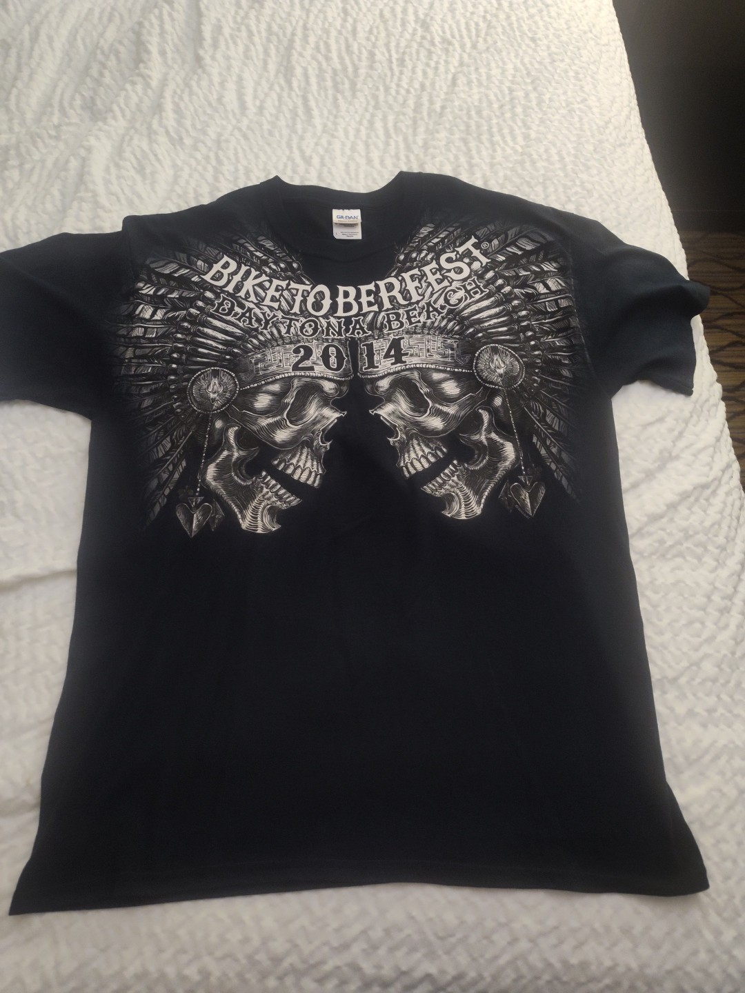 Biketoberfest 2014 Daytona Beach Skull Feathers Biker Bike T-Shirt Large