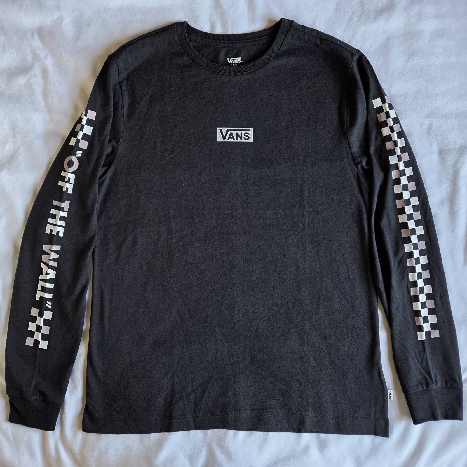 Vans Off The Wall Women’s S, L Black Long Sleeve Graphic Logo T-Shirt Tee New
