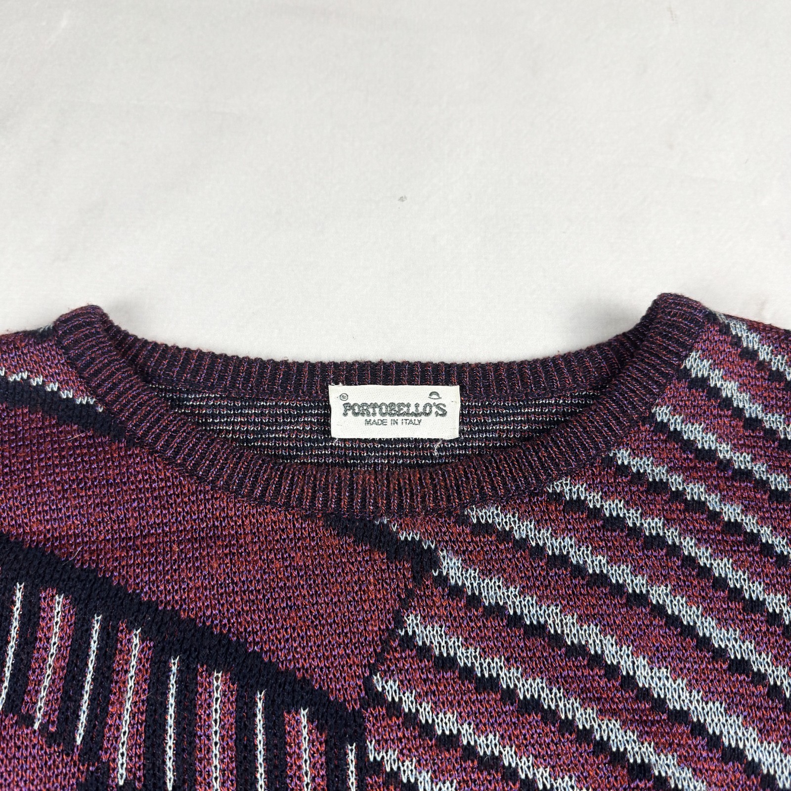 Mens Vintage Portobello’s Abstract Knit Sweater Coogi Style 90s Oversized Graphi