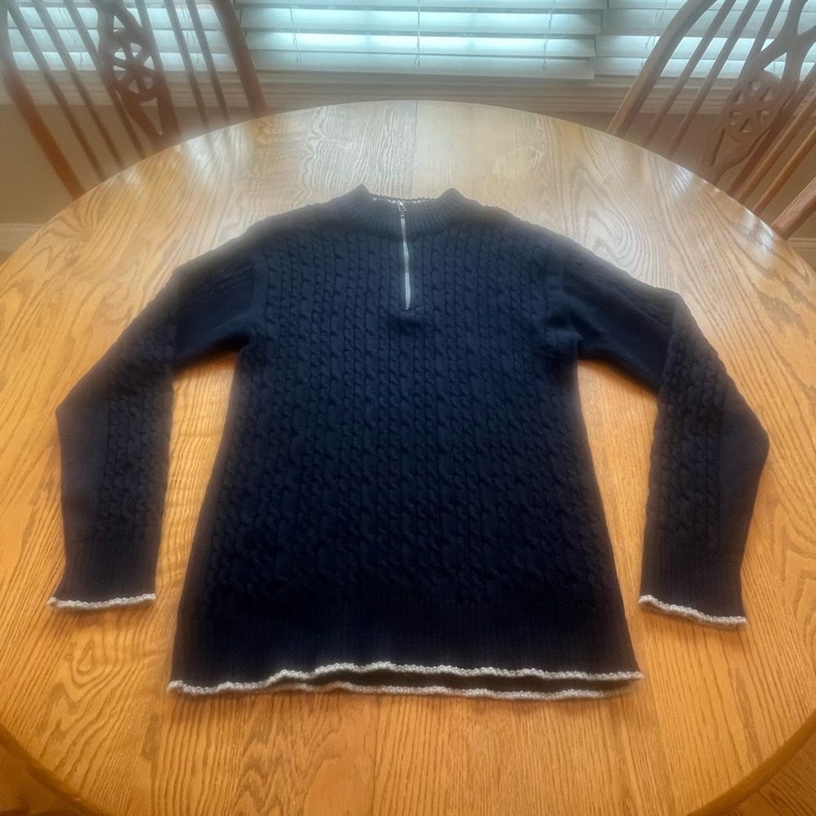 Peregrine Navy Wool Cable Knit Fisherman’s Sweater 1/3 Zip Pullover M