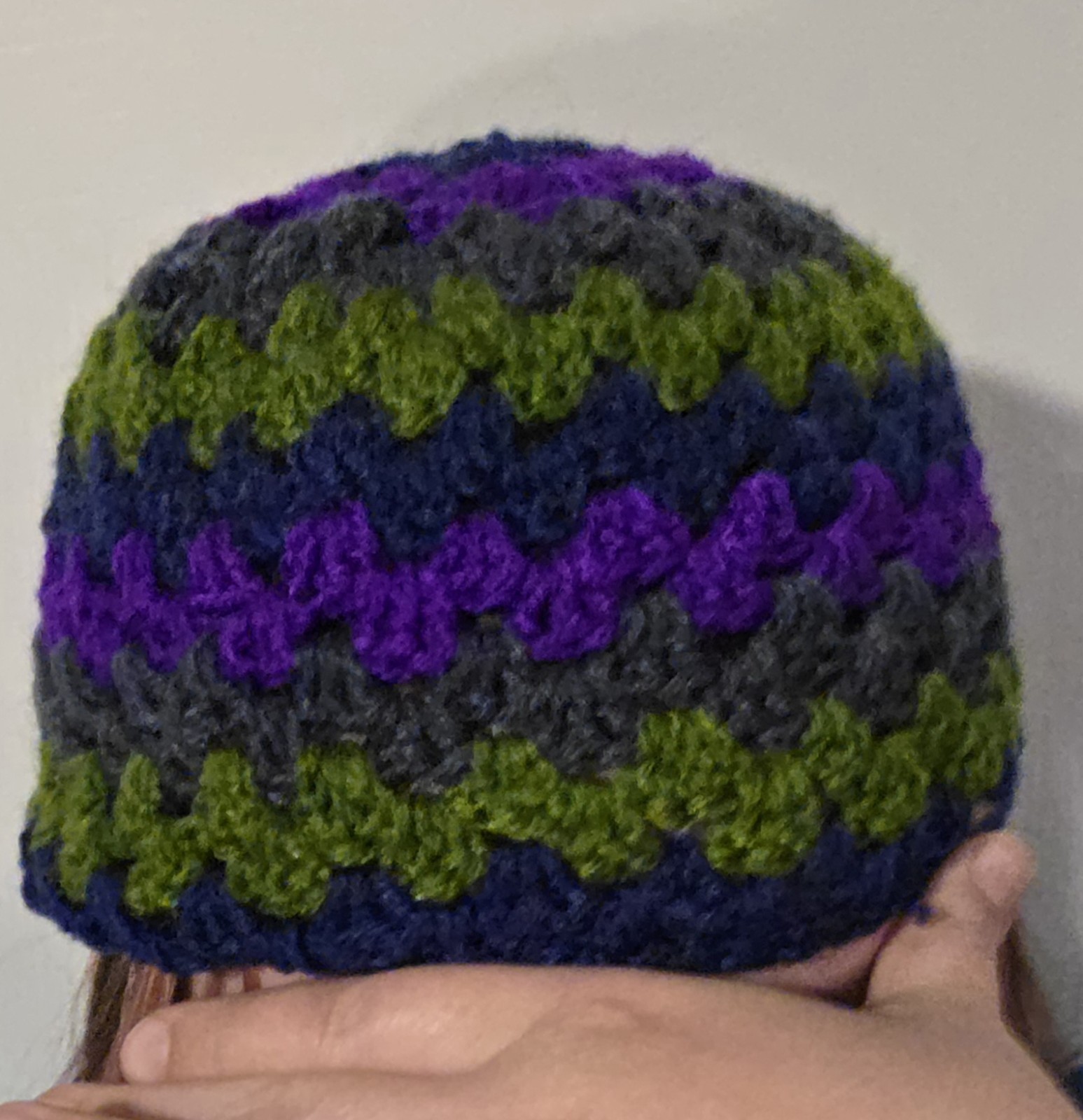 Handmade Crochet Beanie 100% Acrylic Super Soft Hat Blue, Purple, Gray, & Green