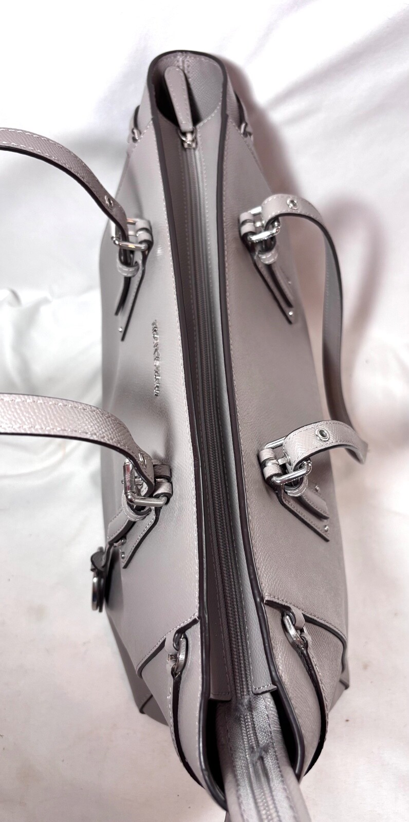 MICHAEL KORS LARGE XL DRAWSTRING ZIP TOTE LAPTOP MK GRAY LEATHE TRAVEL