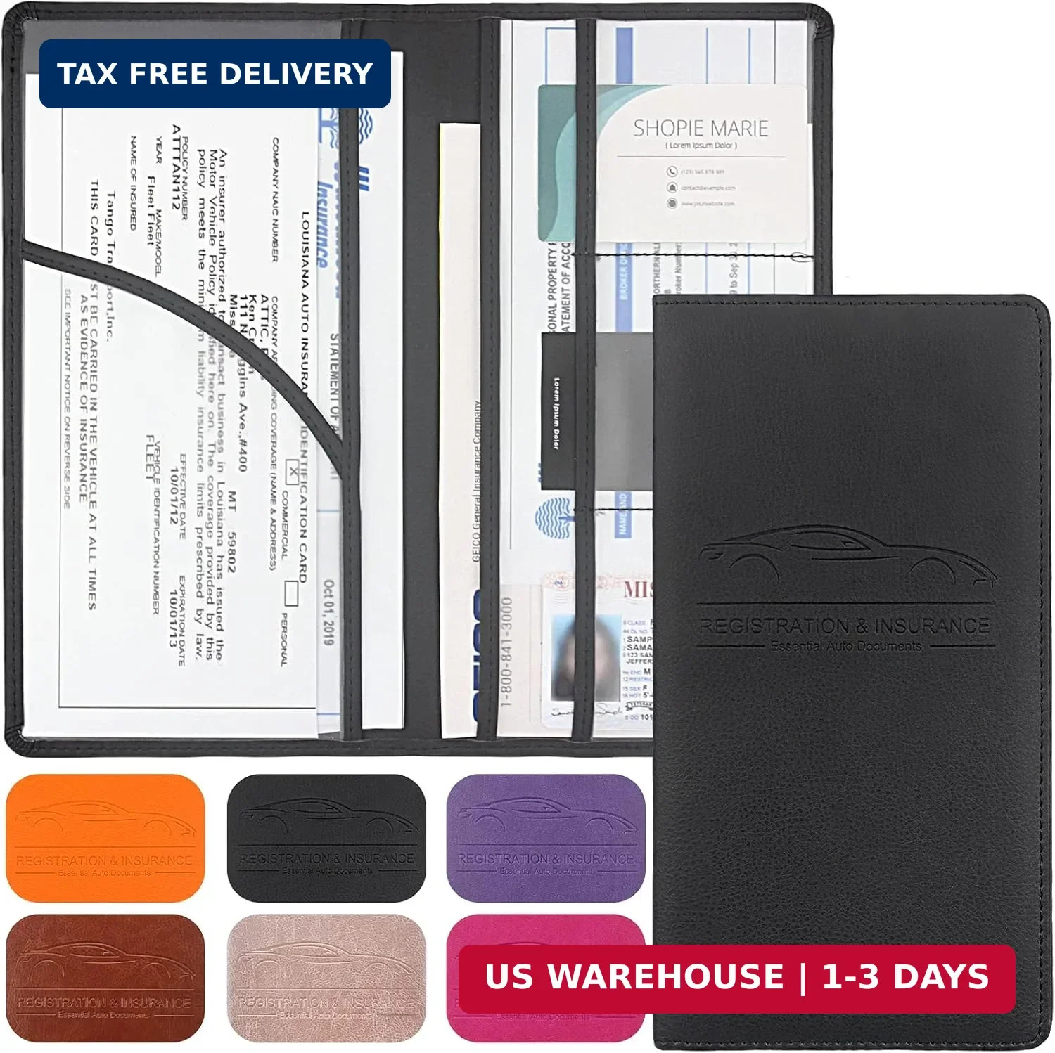 LumiMokki Premium Car Registration & Insurance Card Holder with Magnetic Shut, V