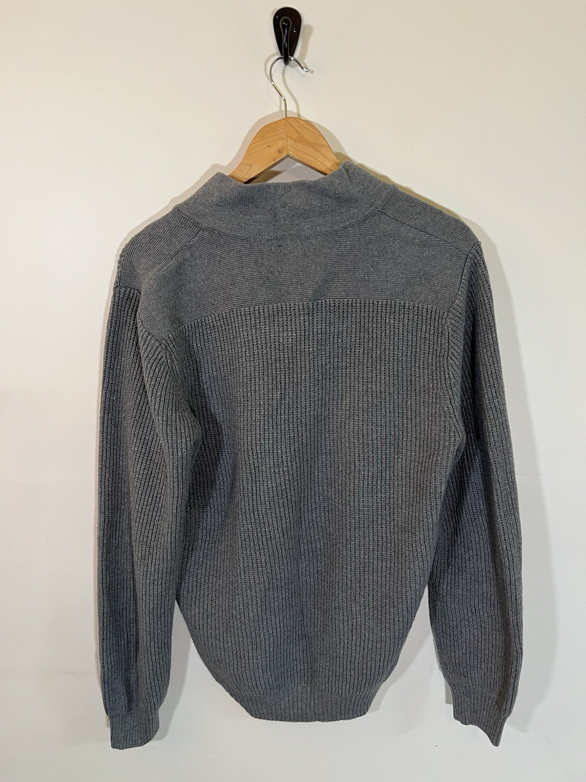Express Mens Gray Shawl Collar Sweater 100% Cotton Ribbed Knit Pullover