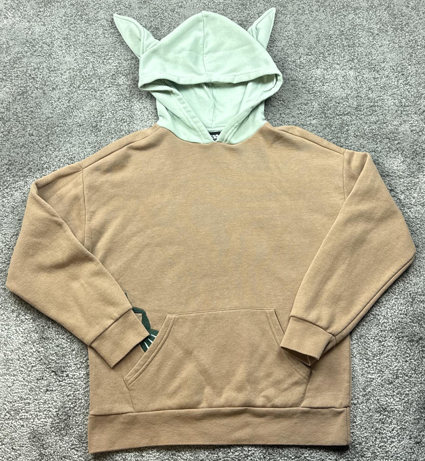 Star Wars Grogu Baby Yoda Hoodie Womens Small Tan Green Ears Her Universe