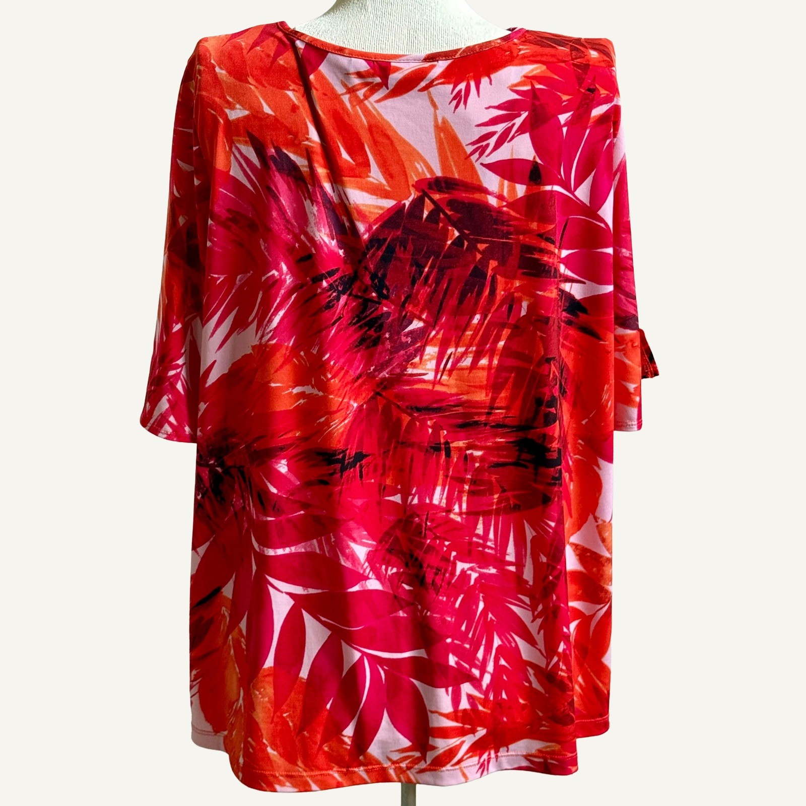 SUSAN GRAVER 2X Tropical Floral Tunic Top Liquid Knit Pink Orange Plus Size