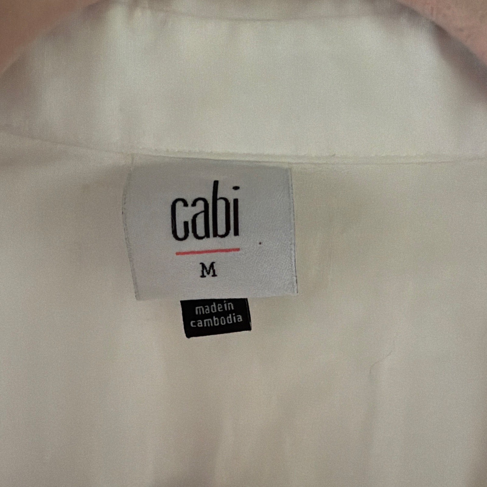 cabi Women’s M White Solid Collared Long Sleeve Woven Tie-Front Blouse