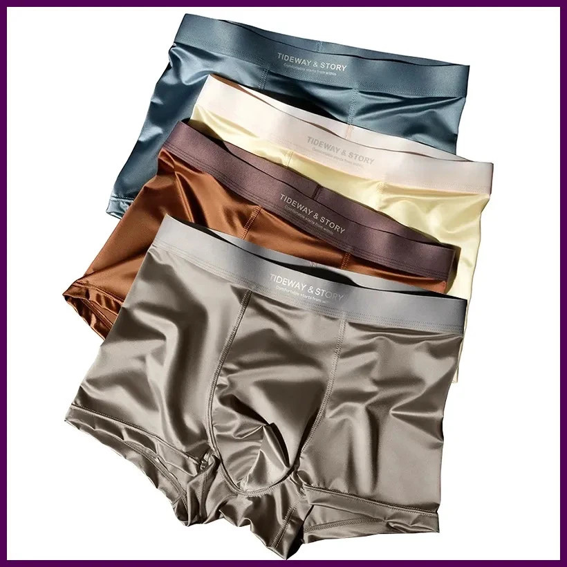 4PCS Men’s Ice Silk Underwear Breathable Boxer Shorts Seamless Satin Soft Briefs
