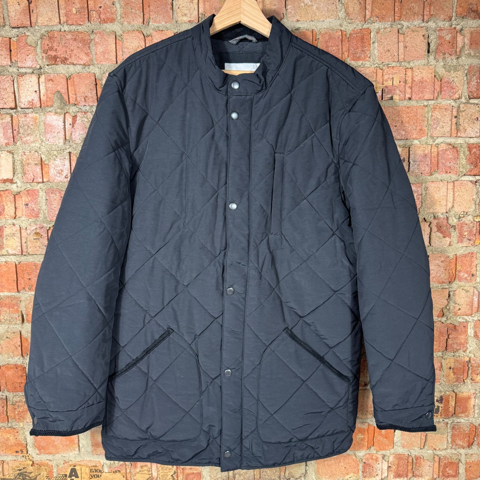 Orvis Quilted Field Jacket Black Diamond Quilt Snap Zip Coat Mens Medium