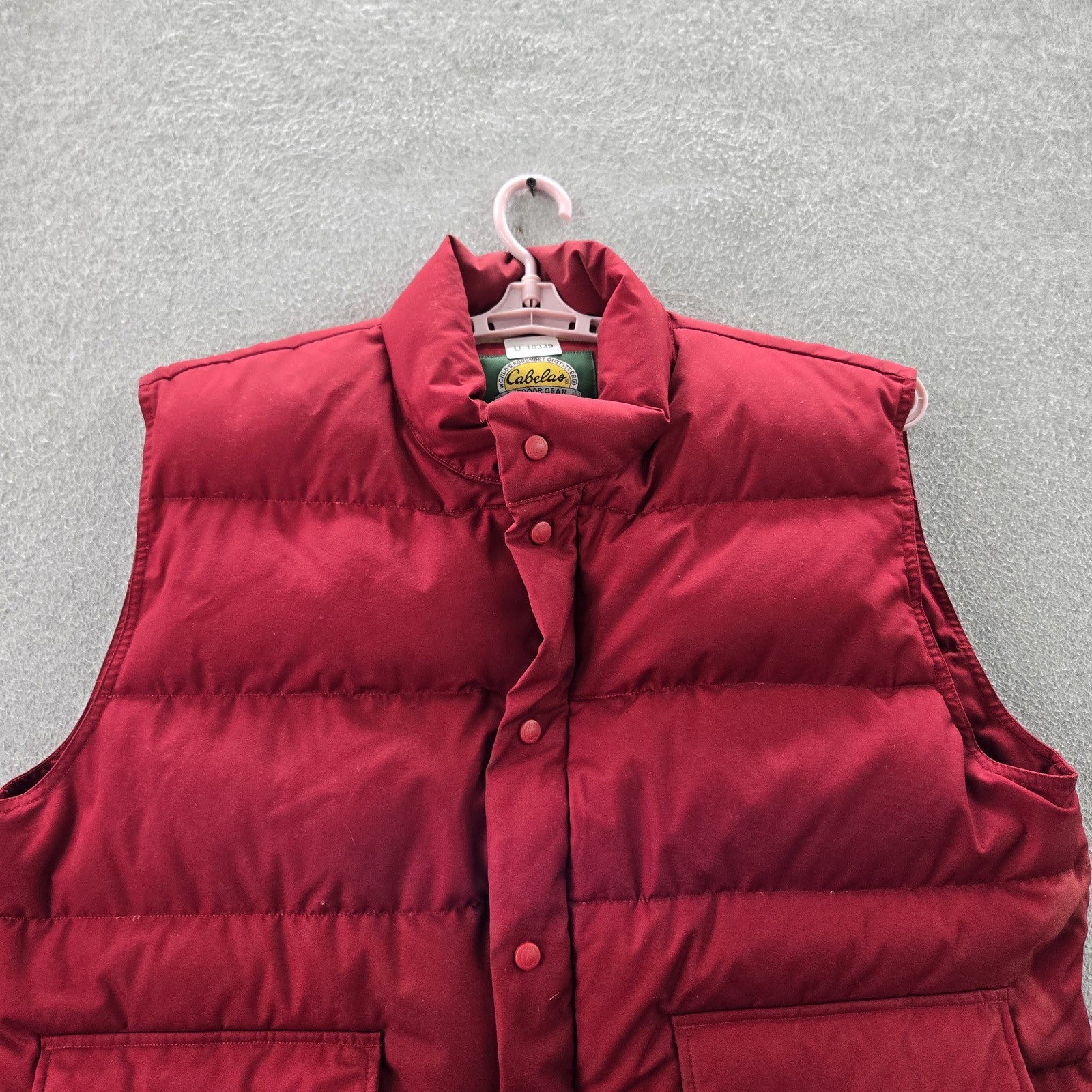 Cabela’s Men Vest XL Red Goose Down Outdoor Puffer Zipper 550 Fleece Lined