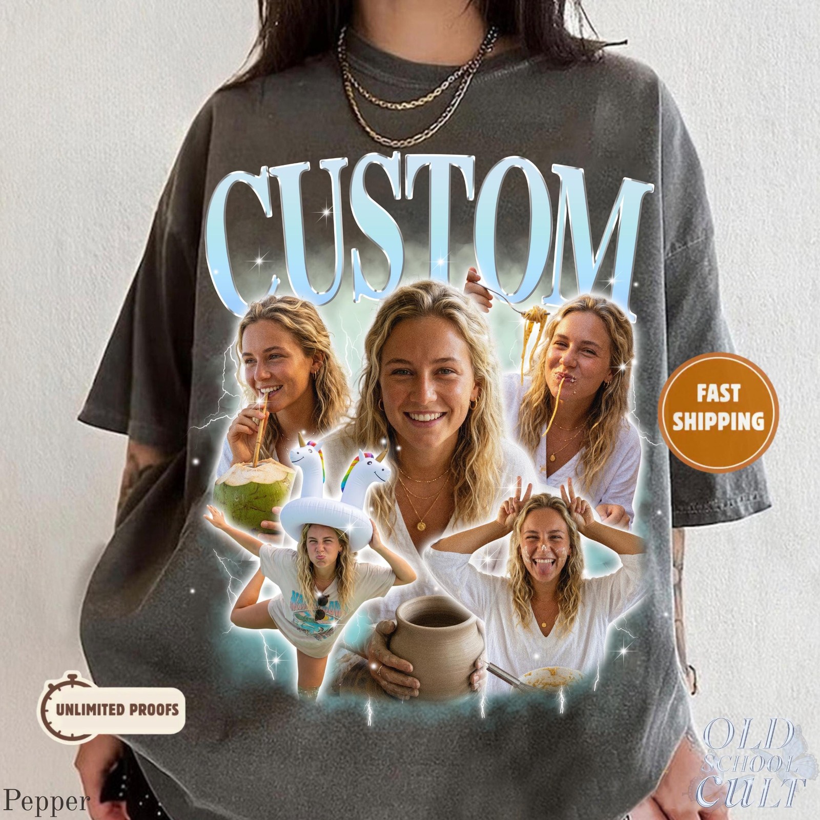 Custom Vintage Bootleg T-Shirt Personalized Photo Name Boyfriend Gift