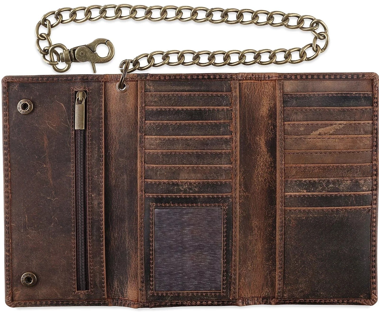 100% premium leather Trifold Cowhide RFID Chain Motorcycle Biker Wallet,