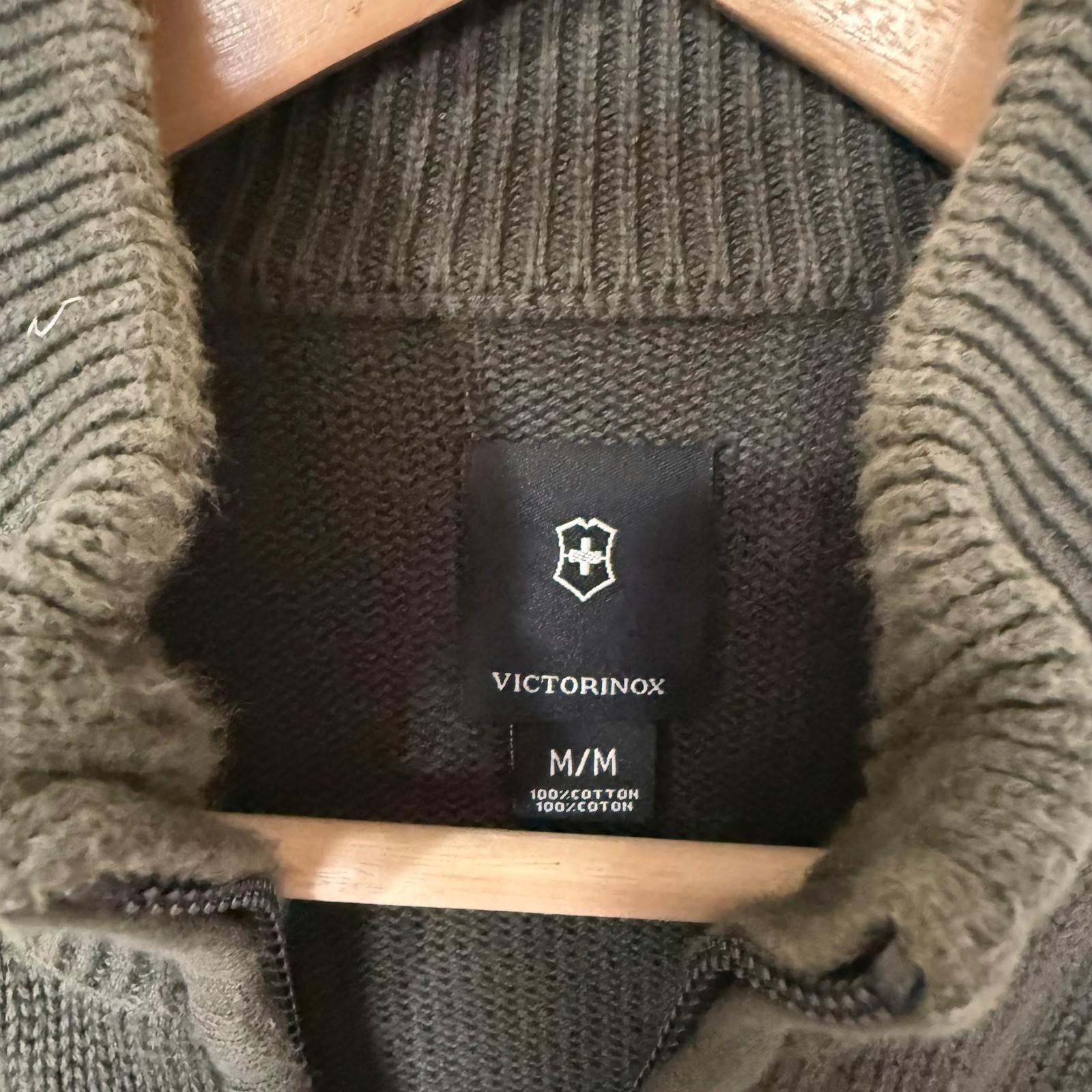 Victorinox Full Zip Cardigan Mens Medium Olive Green Excellent Cotton Sweater