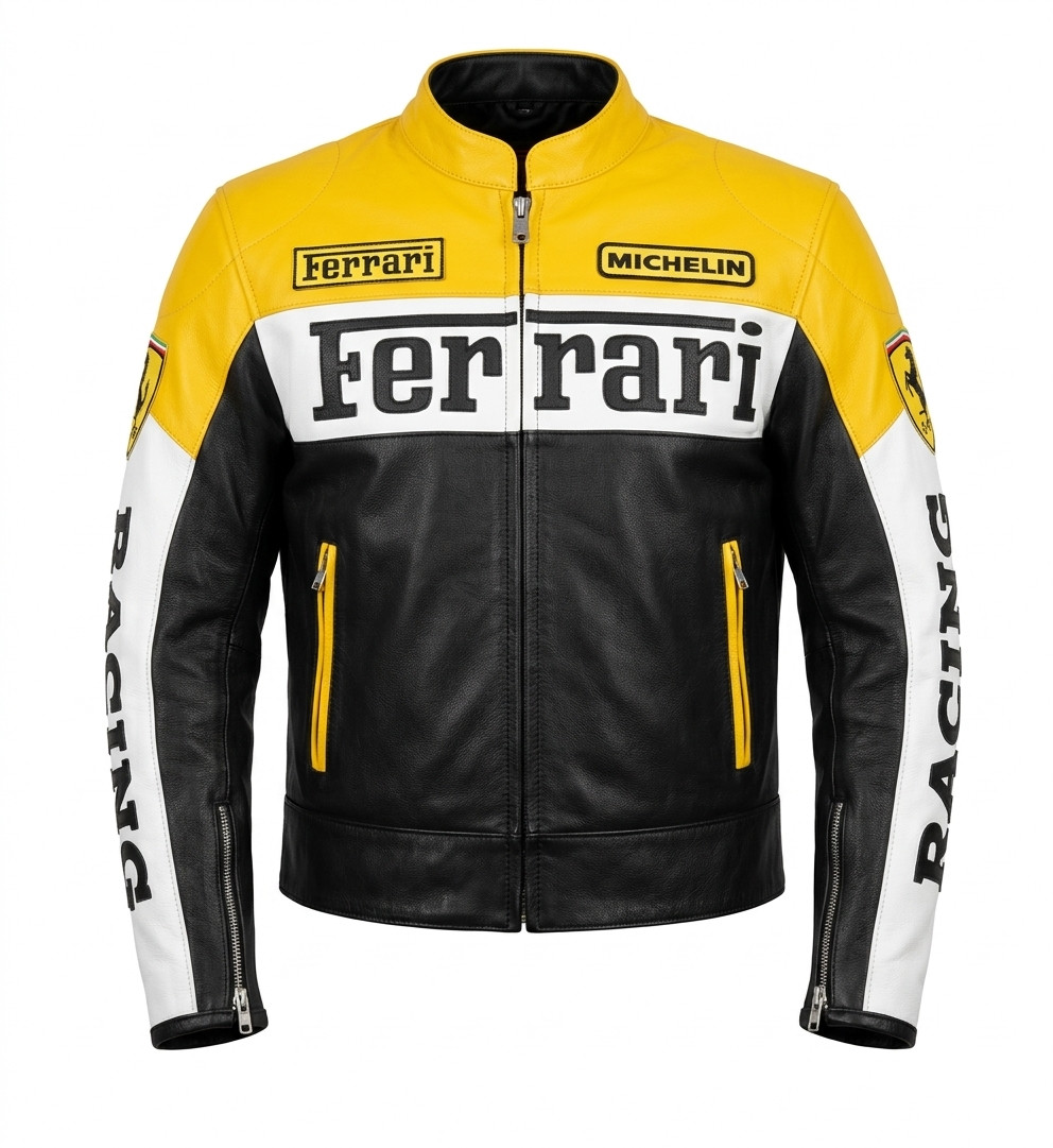 Men’s Ferrari Leather Jacket Genuine Leather Racing Motorcycle Biker Jacket