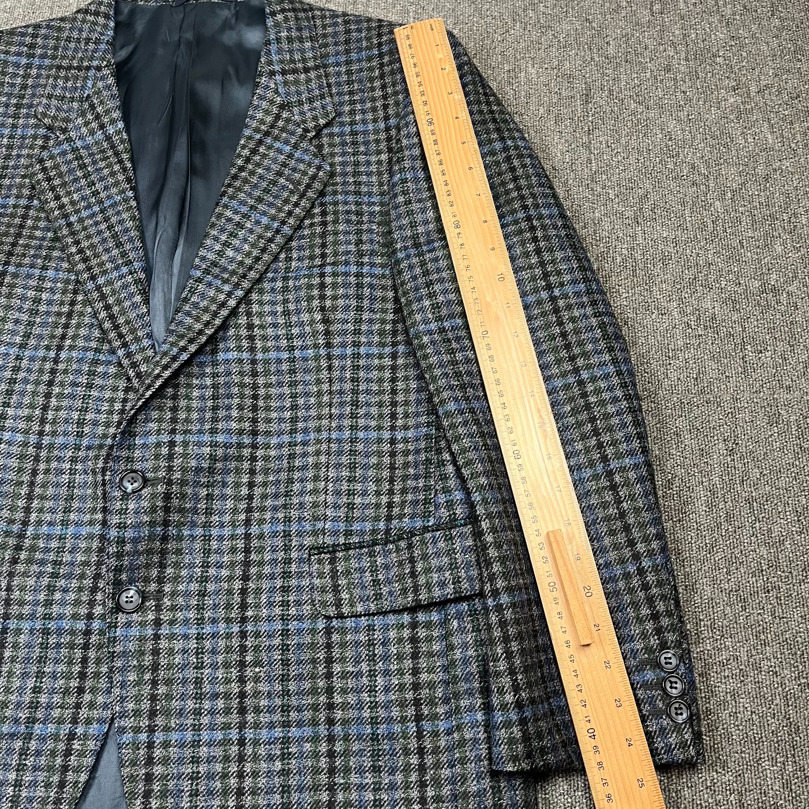 Jaeger Blazer Mens 44 Short Grey Blue Check Wool Tweed Tailored Jacket Country