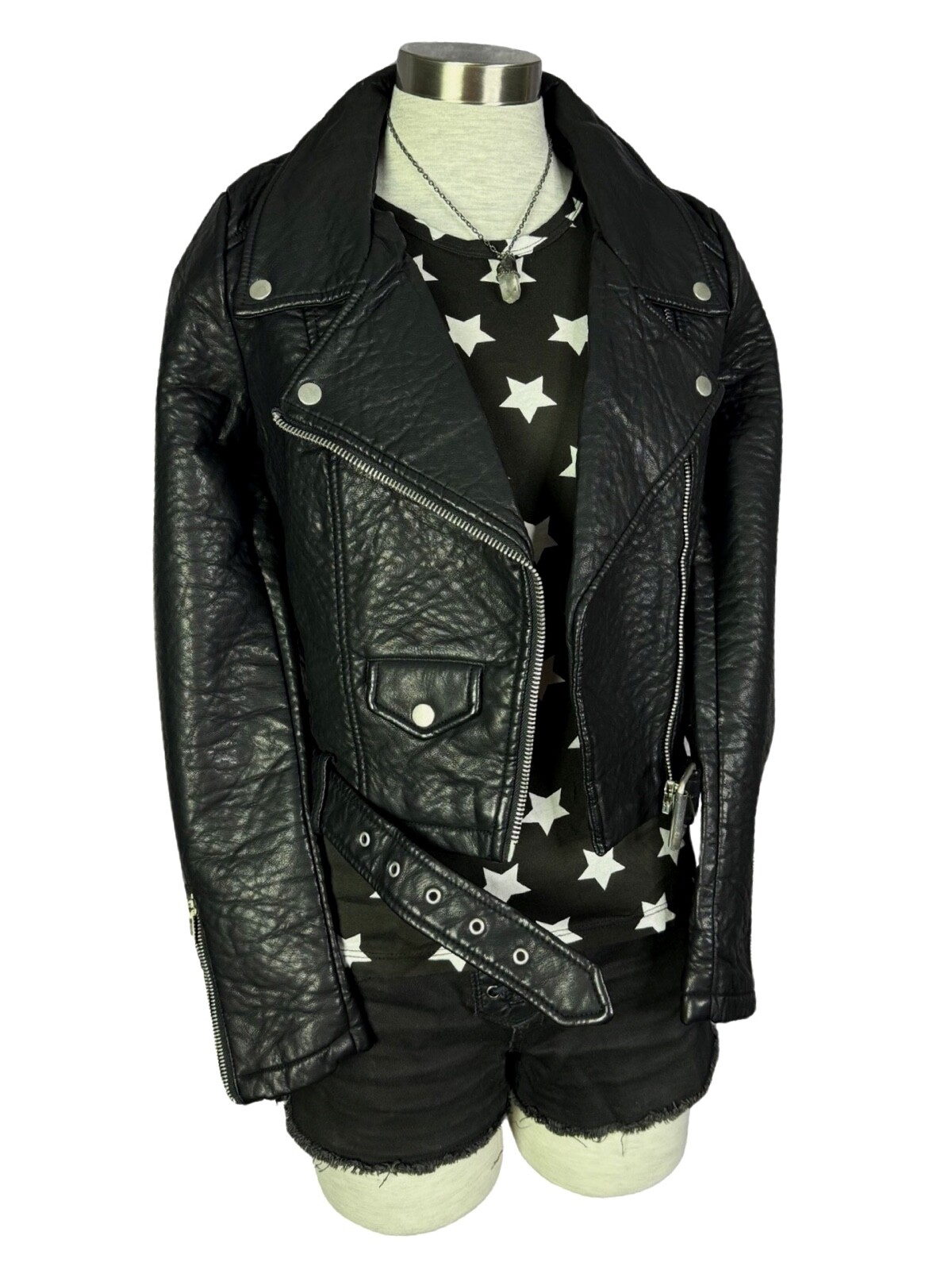 Nasty Gal Atomic Vegan Leather Moto Punk Metal Biker Rock Star Black Jacket