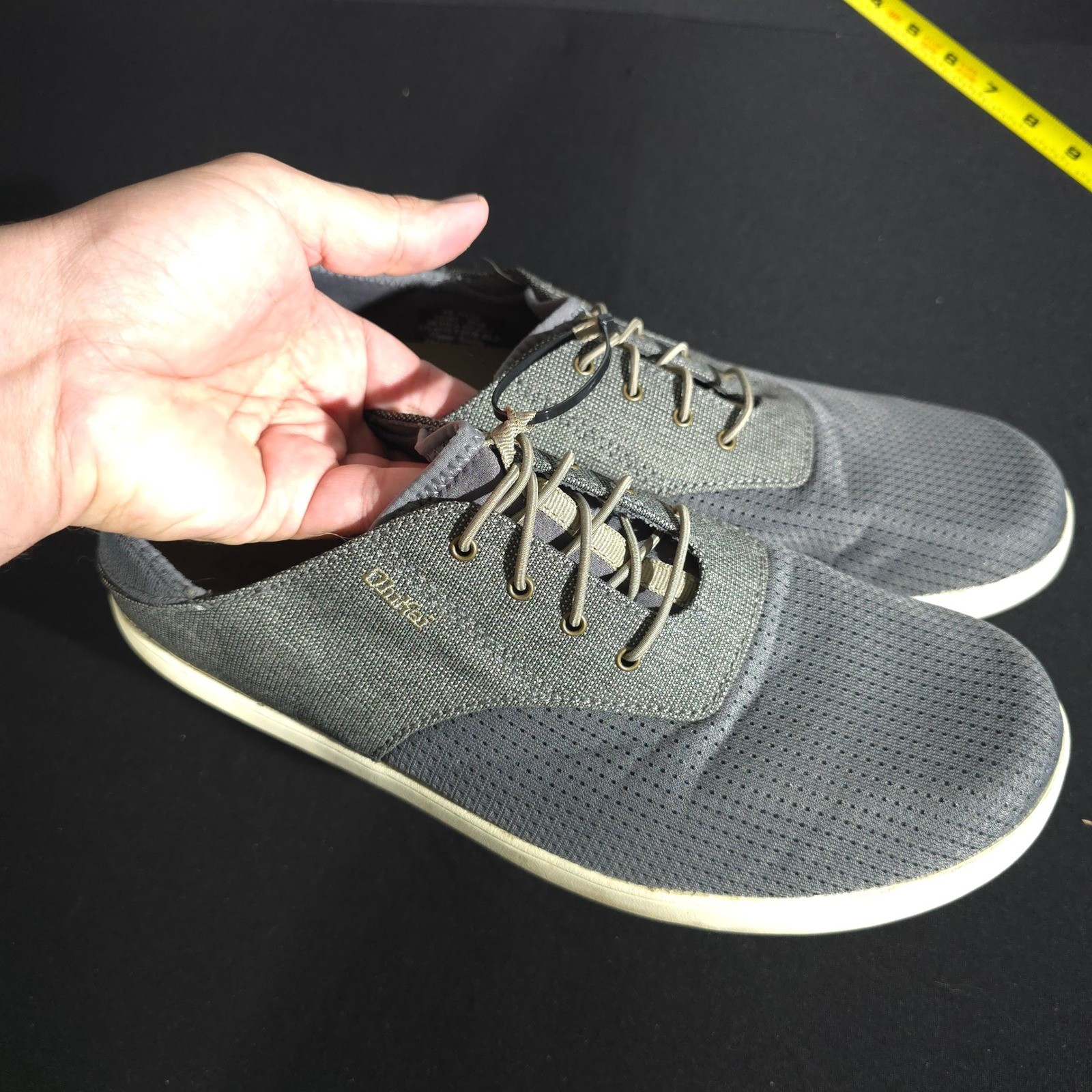 OluKai Nohea Moku Men 10.5 Gray Boat Shoes Mesh Sneakers 10283-2610 Drop-In Heel