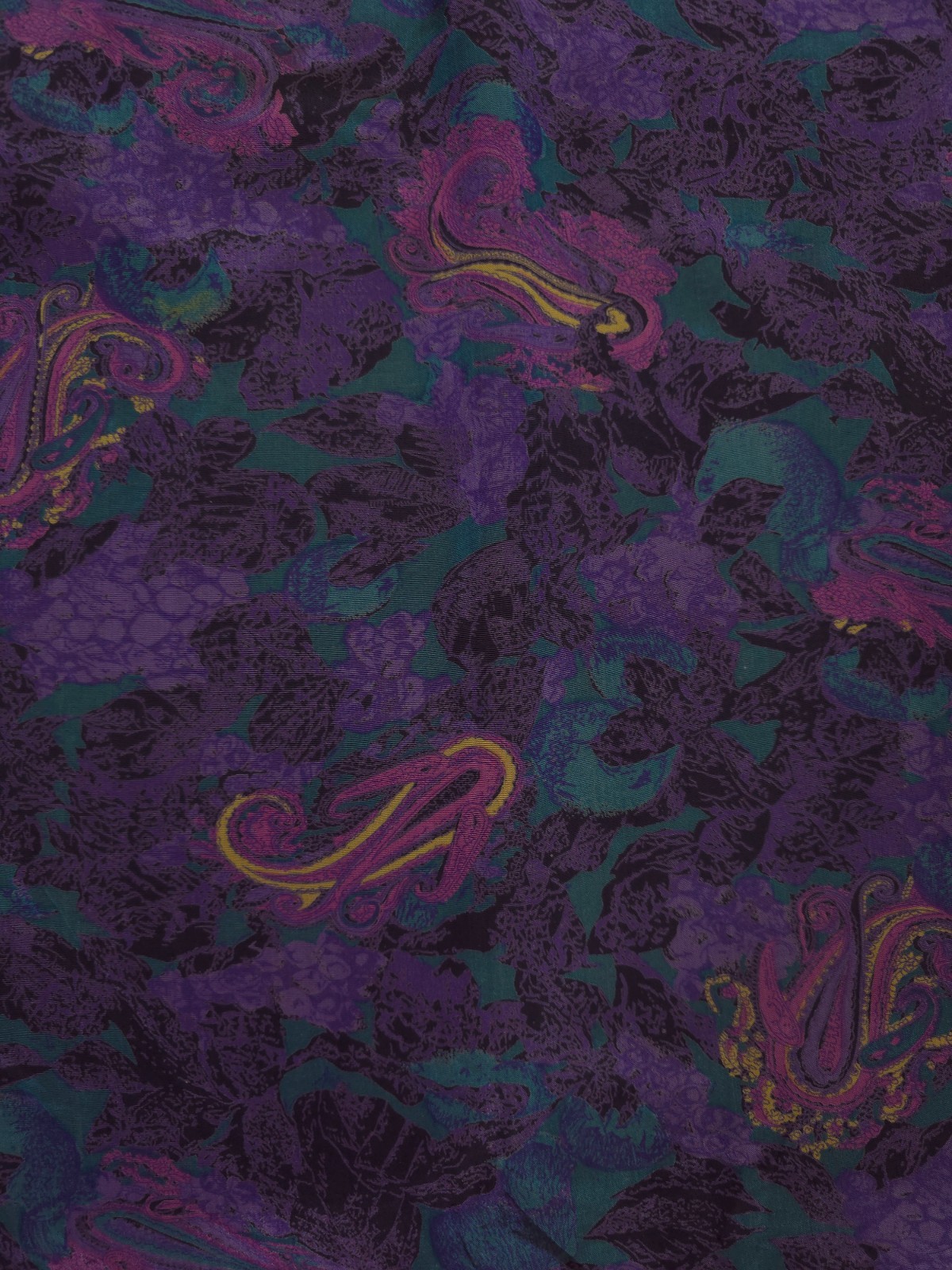 90s Christian Dior Silk Paisley Shirt – Purple/Teal Abstract Pattern Fits L-XXL