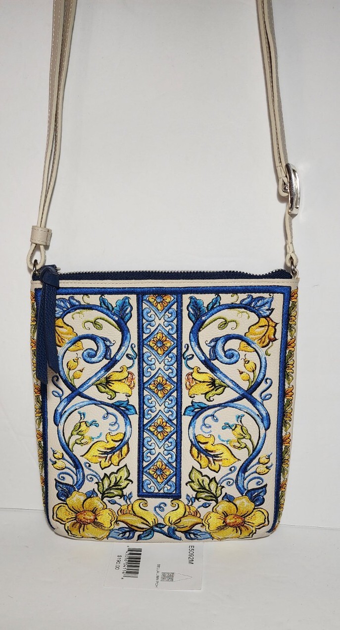 BRIGHTON BELLA LIMONE WHITE LEATHER 108,000 EMBROIDERED STITCHES CORSSBODY POUCH