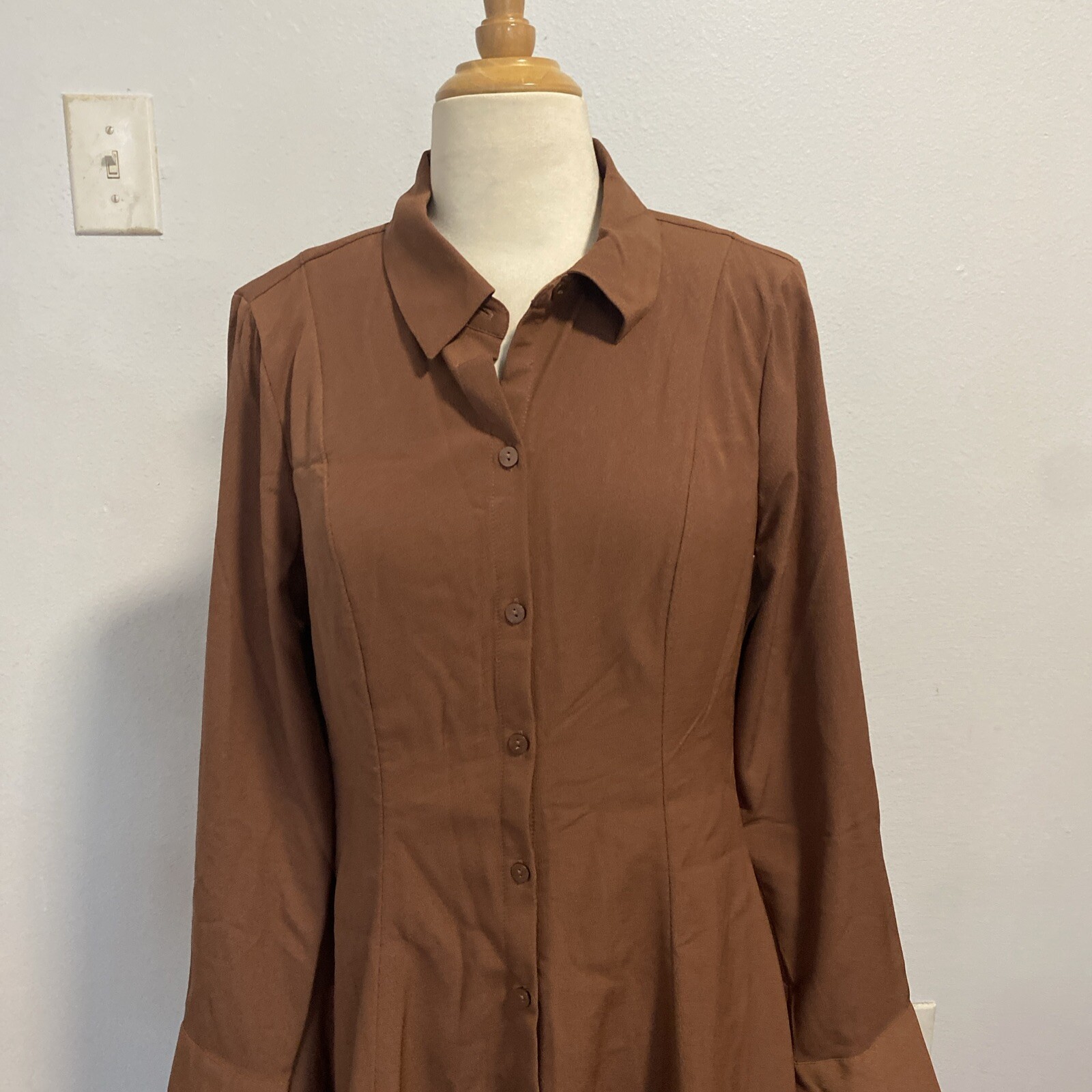 Abercrombie Fitch Mini Dress M Brown Poplin Trapeze Shirt Fit Flare Minimalist