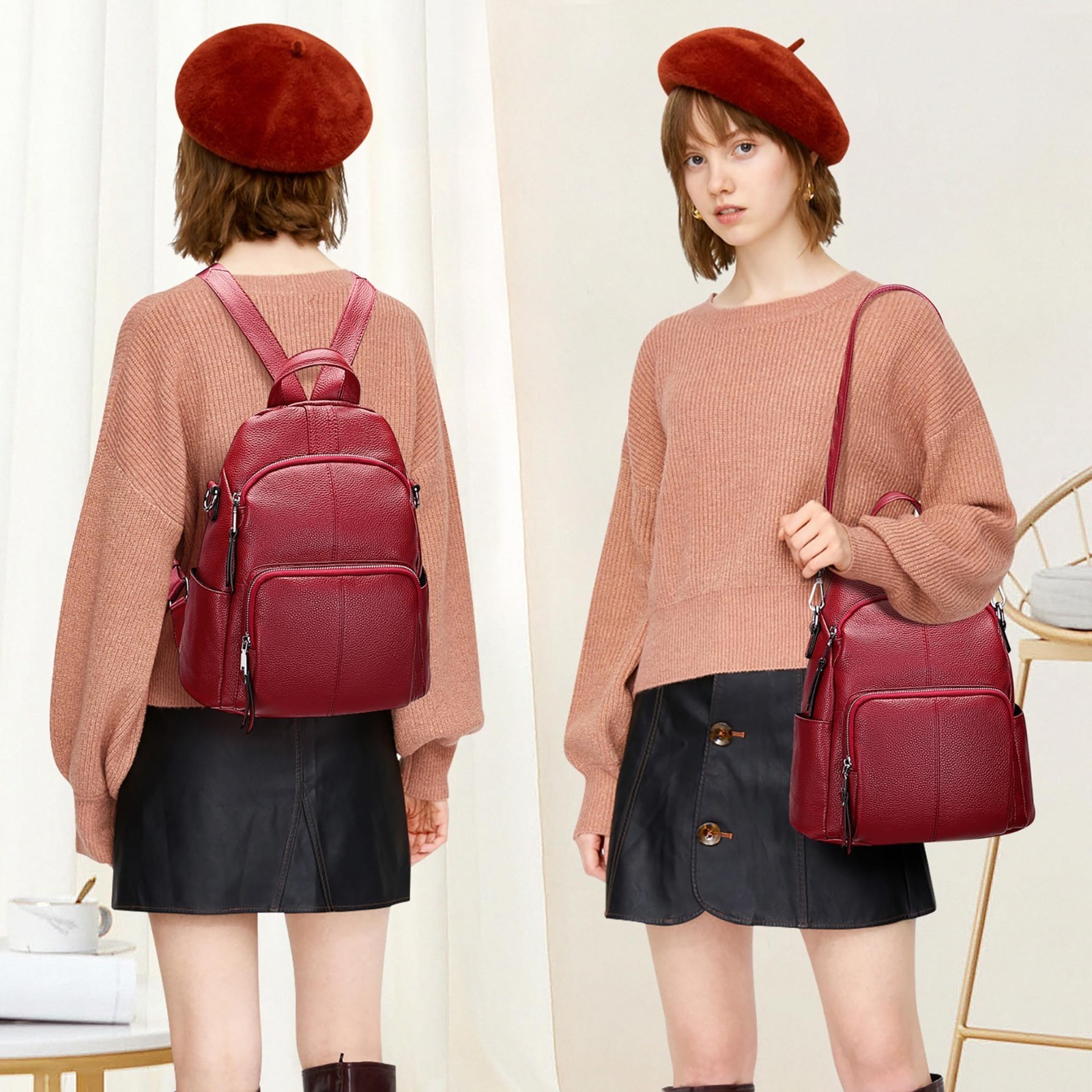 Stylish Anti-Theft Genuine Leather Backpack for Women | Versatile 3-in-1 Bag, Fi