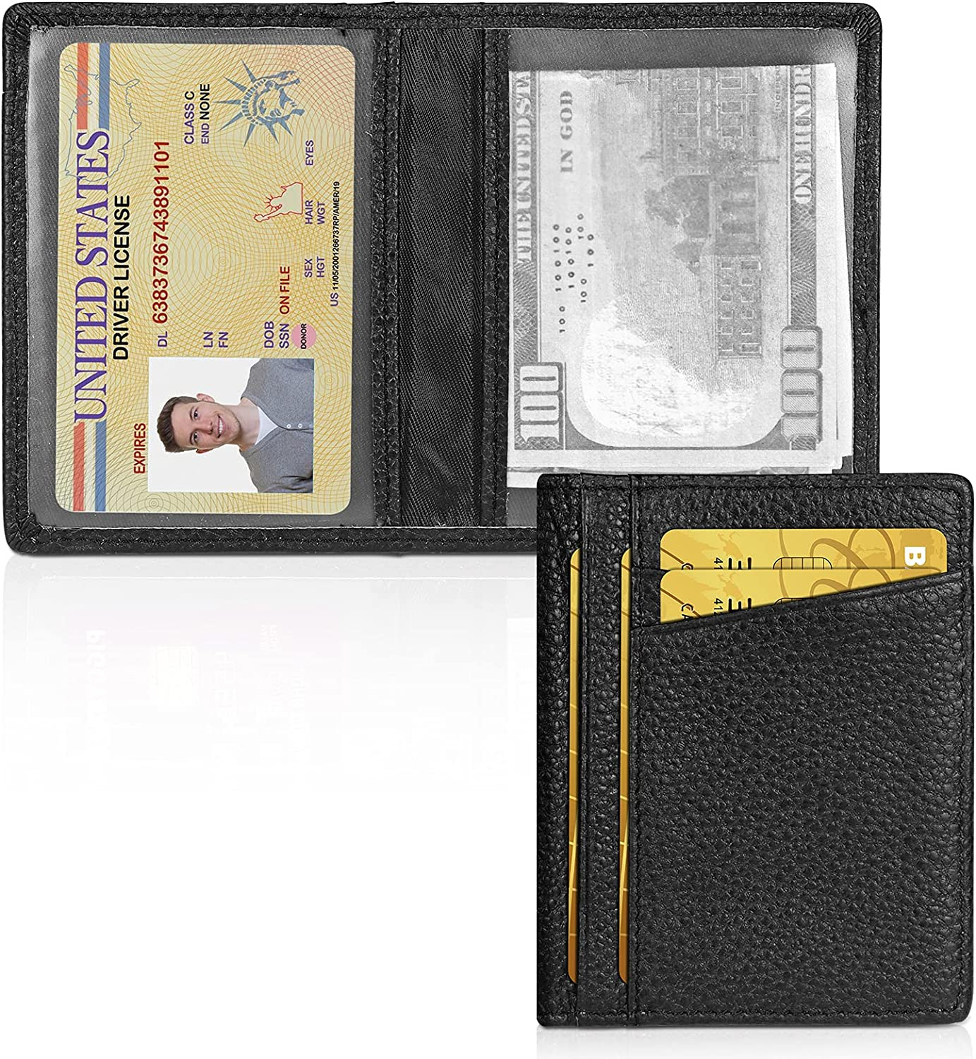 Minimalist Black Leather Wallet – Front Pocket Wallets with 8 Card Slots 2023