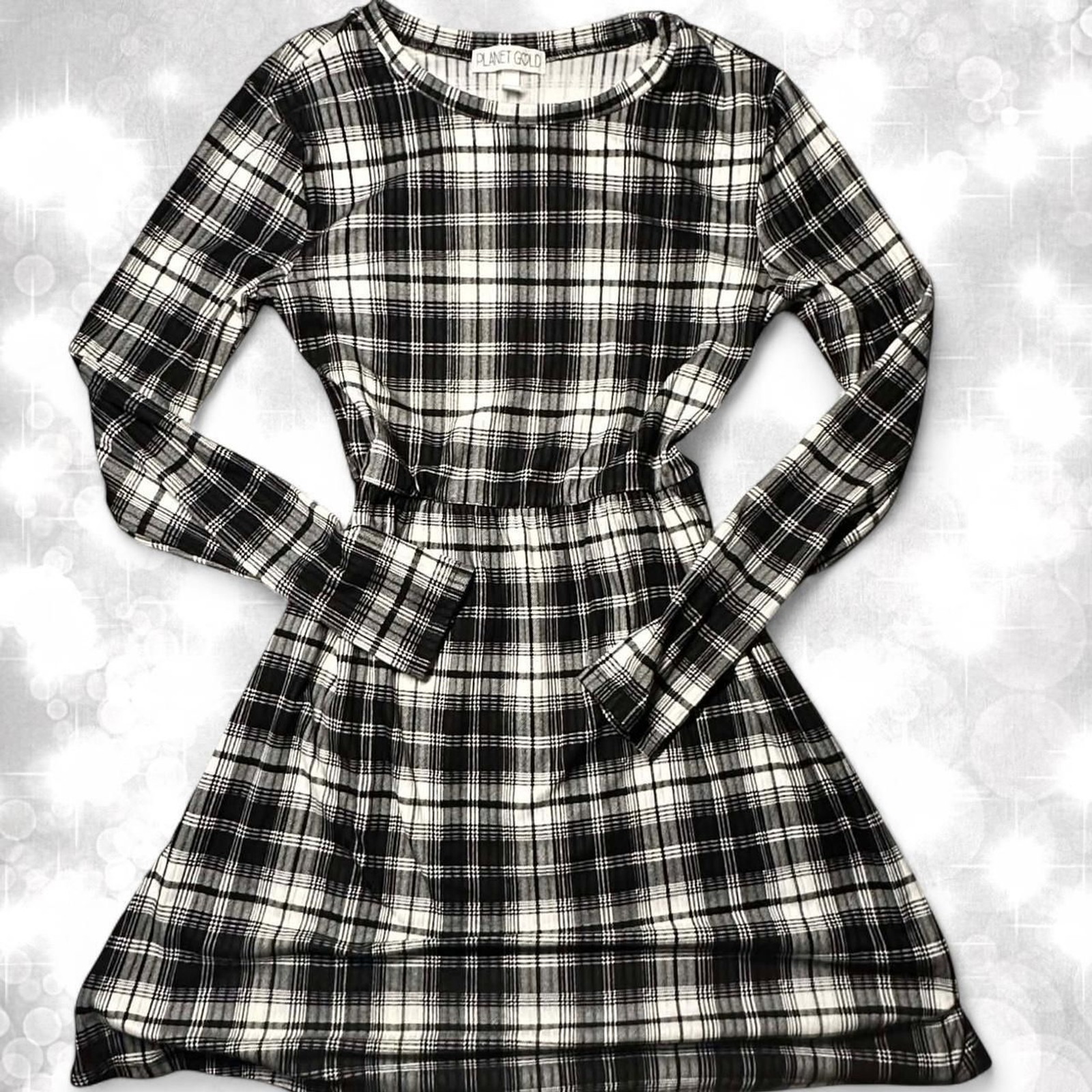 Alt style babydoll goth plaid long sleeve mini/midi dress