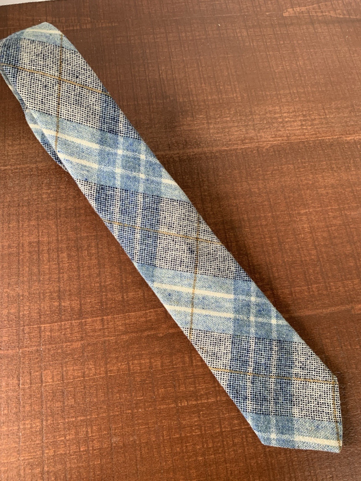 Men’s Vintage Necktie Plaid Wool Blend Shades of Blue Fathers Day Old Money Tie