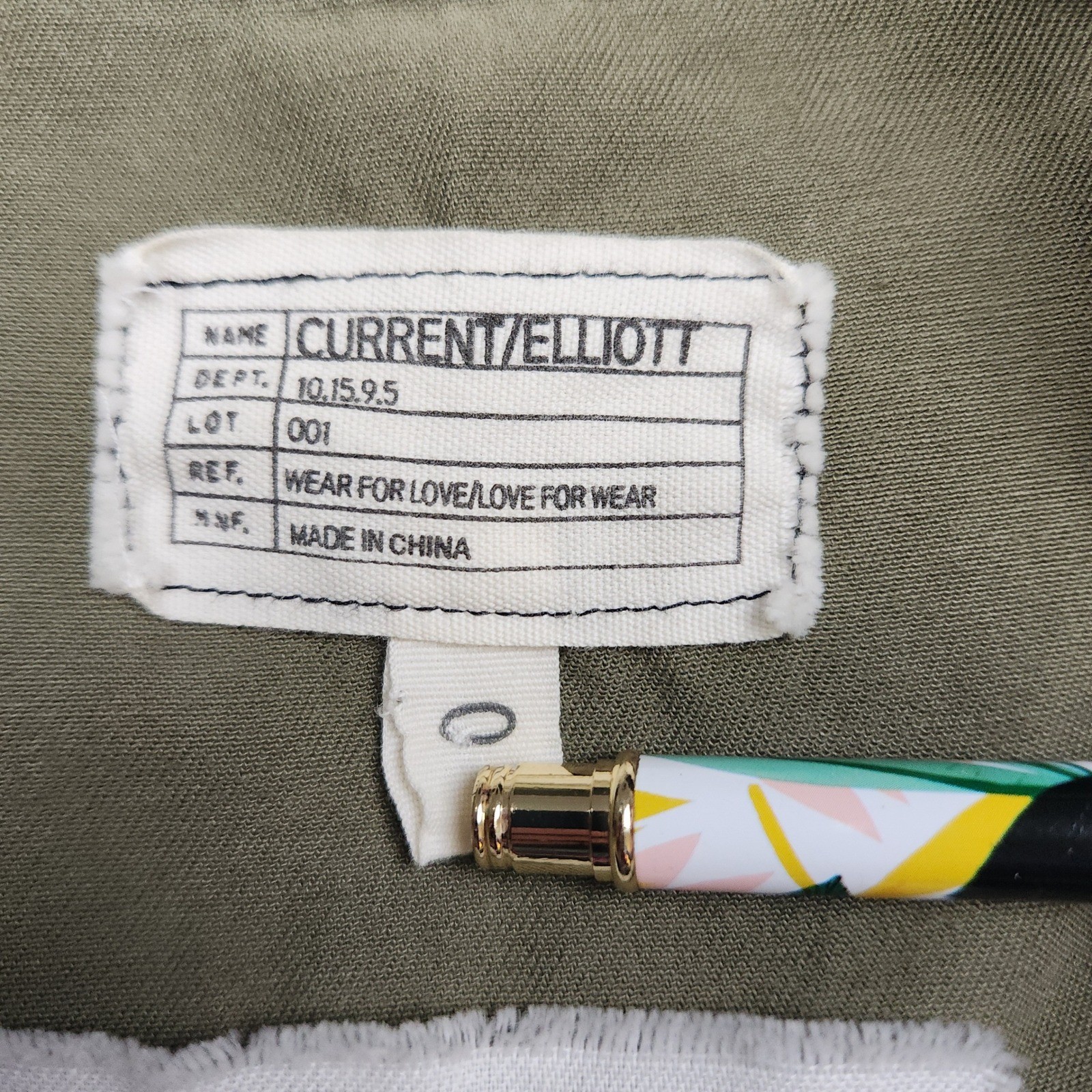 Current Elliott The Leisure Vest Sz S / 0 Olive Green Utility Military