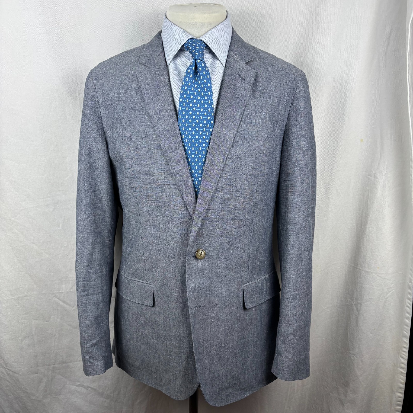 J.Crew Ludlow Chambray Linen Cotton Sport Coat Blazer 42L Blue Portugal