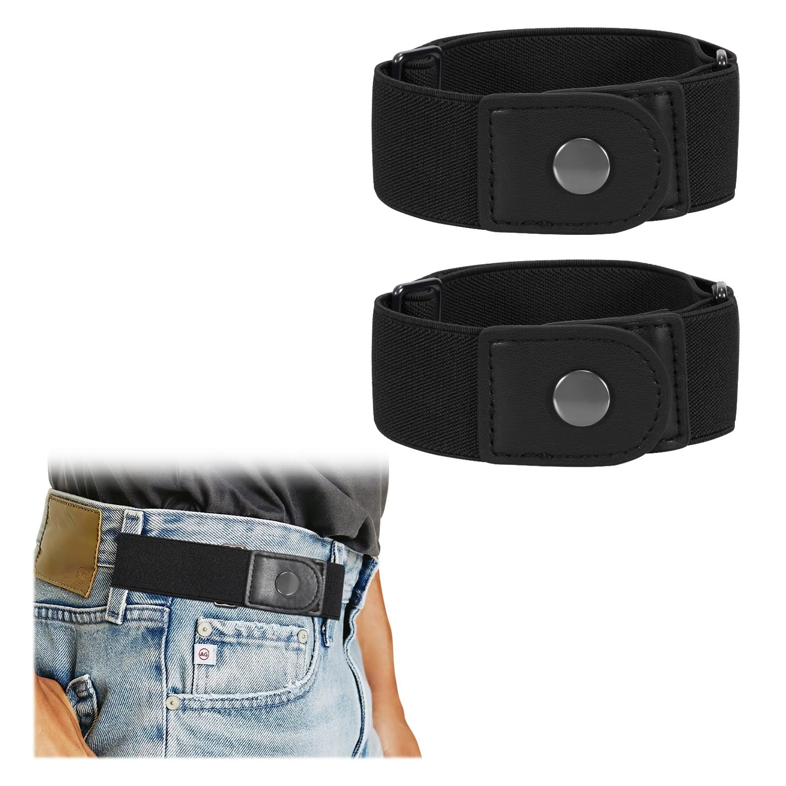 WERFORU Men 2 Loop No Buckle Elastic Belt for Women Men side belts Fit 1.5 Inch