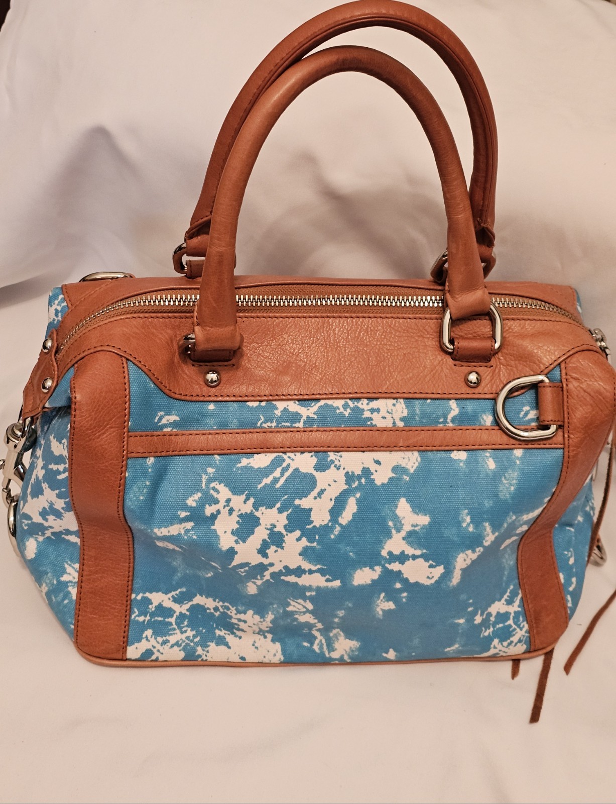 Rebecca Minkoff M.A.B Mini Satchel in Aqua, White and Tan* No Shoulder Strap*