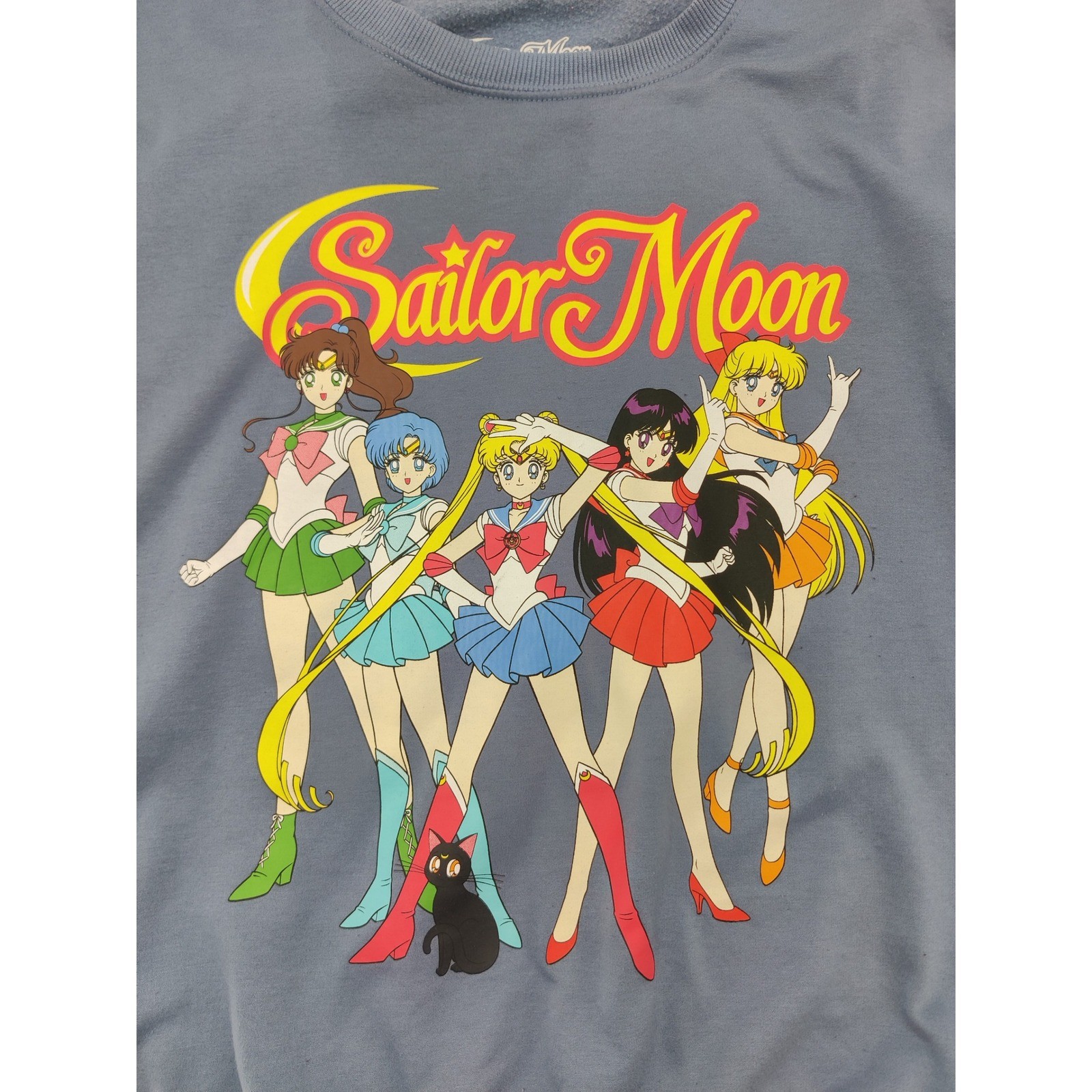 Sailor Moon Blue Crew Neck Sweatshirt Anime Cartoon Graphic Pullover Size S
